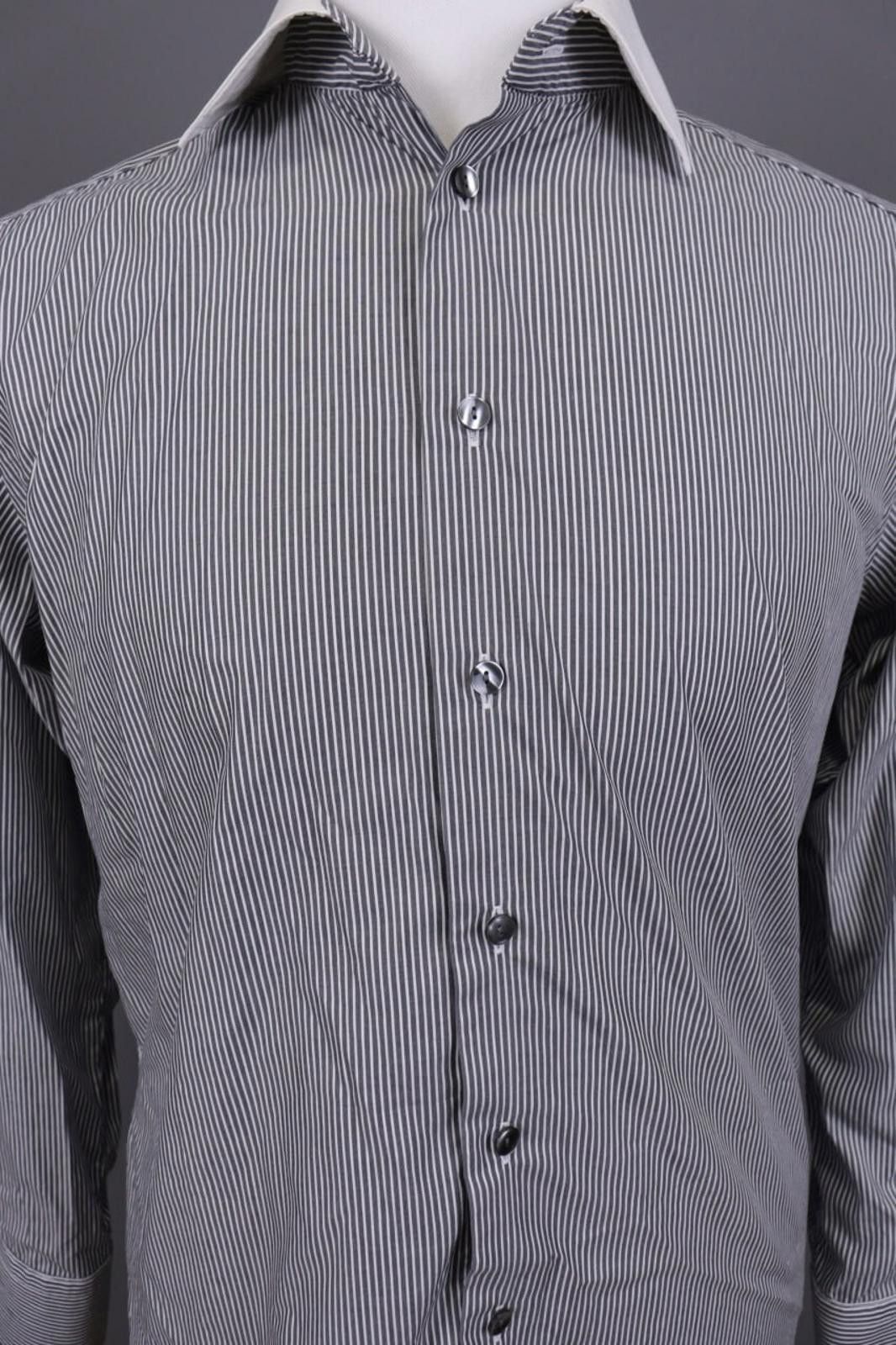 Eton Eton Slim Fit Gray Pinstrie Down Dress Shirt Size 42 / 16 Size US M / EU 48-50 / 2 - 7 Thumbnail