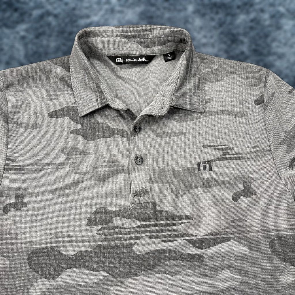 TravisMathew Travis Mathew Polo Shirt Mens S Gray Beachside Stealth Camo Golf Loud AOP Shirt Size US S / EU 44-46 / 1 - 1 Thumbnail