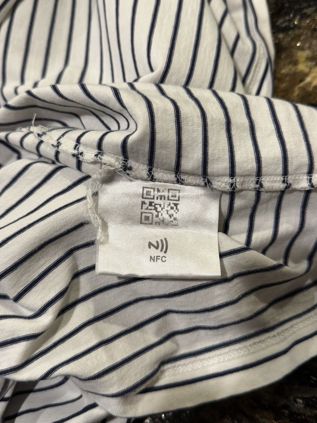 Prada Prada Striped Navy White Cotton Triangle Logo T-Shirt Size US XXL / EU 58 / 5 - 14 Thumbnail
