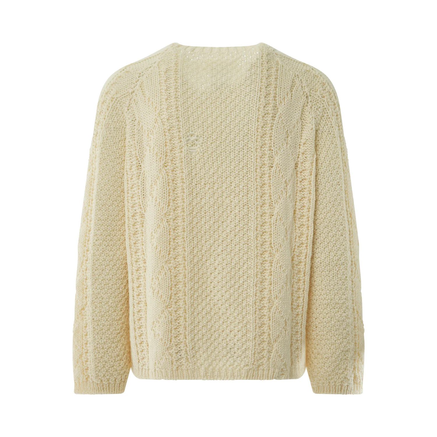 Maison Margiela o1y1124 Long Sleeves Distressed Panel Knit Sweater In Off Wh Size US XL / EU 56 / 4 - 4 Thumbnail