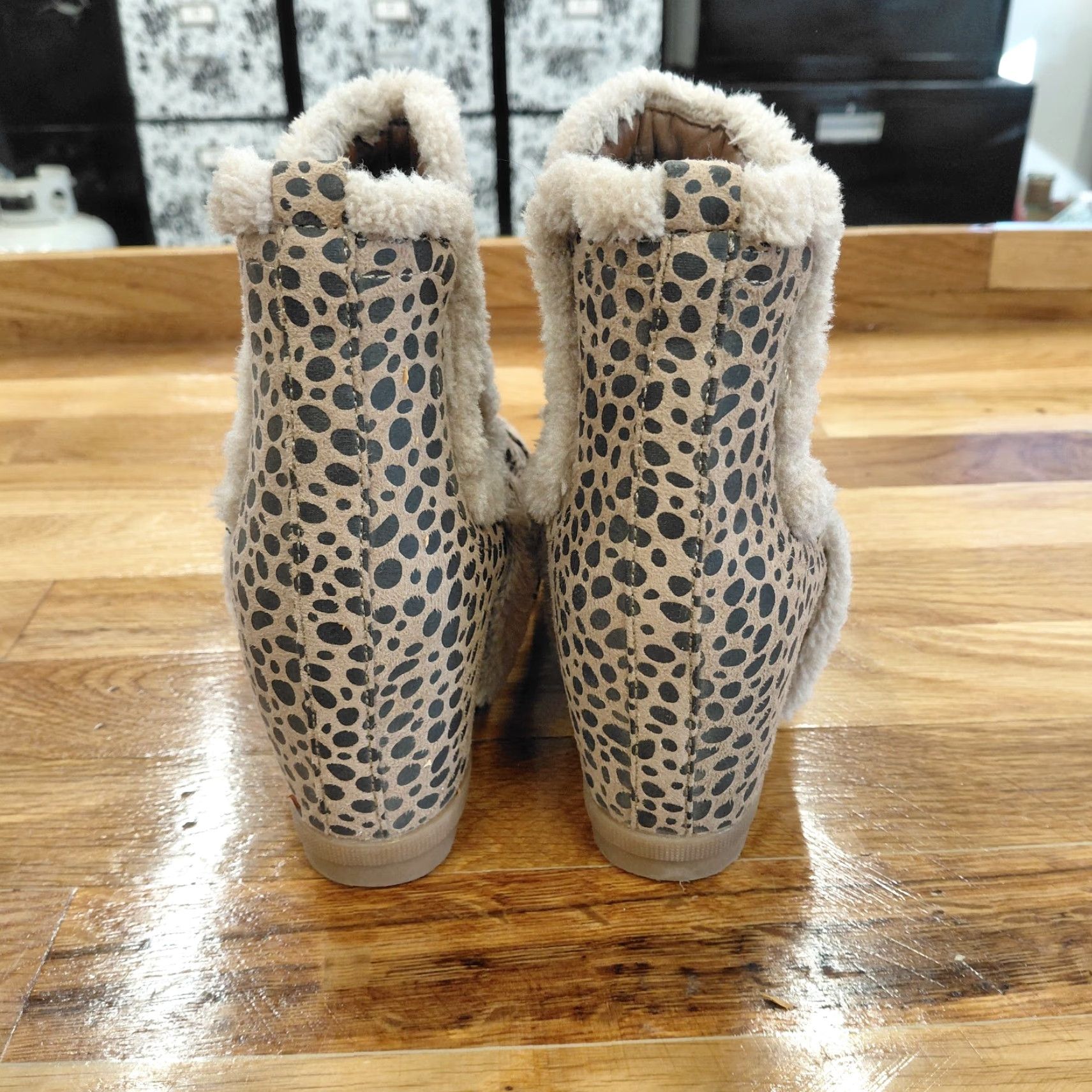Sugar Sugar Haylei Wedge Booties Women's 7.5 M Animal Print Faux Fur Hidden Heel Suede Ankle Boots Womens Shoes Size US 8 / IT 38 - 6 Thumbnail