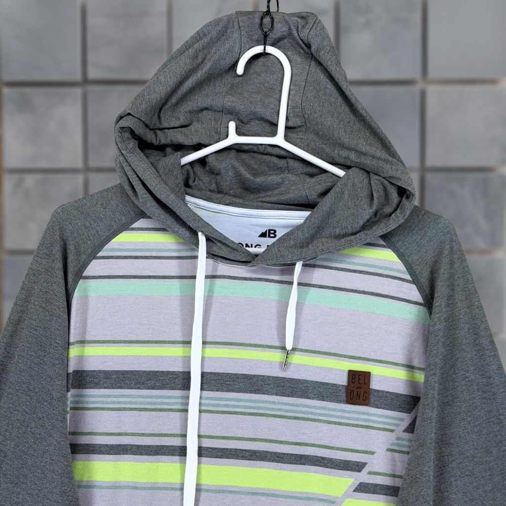 4SDESIGNS Belong Designs Hoodie Mens XXL Gray Striped Pullover Long Sleeve Pockets Hooded Lightweight Crew Neck Zipper Logo Size US XXL / EU 58 / 5 - 1 Thumbnail