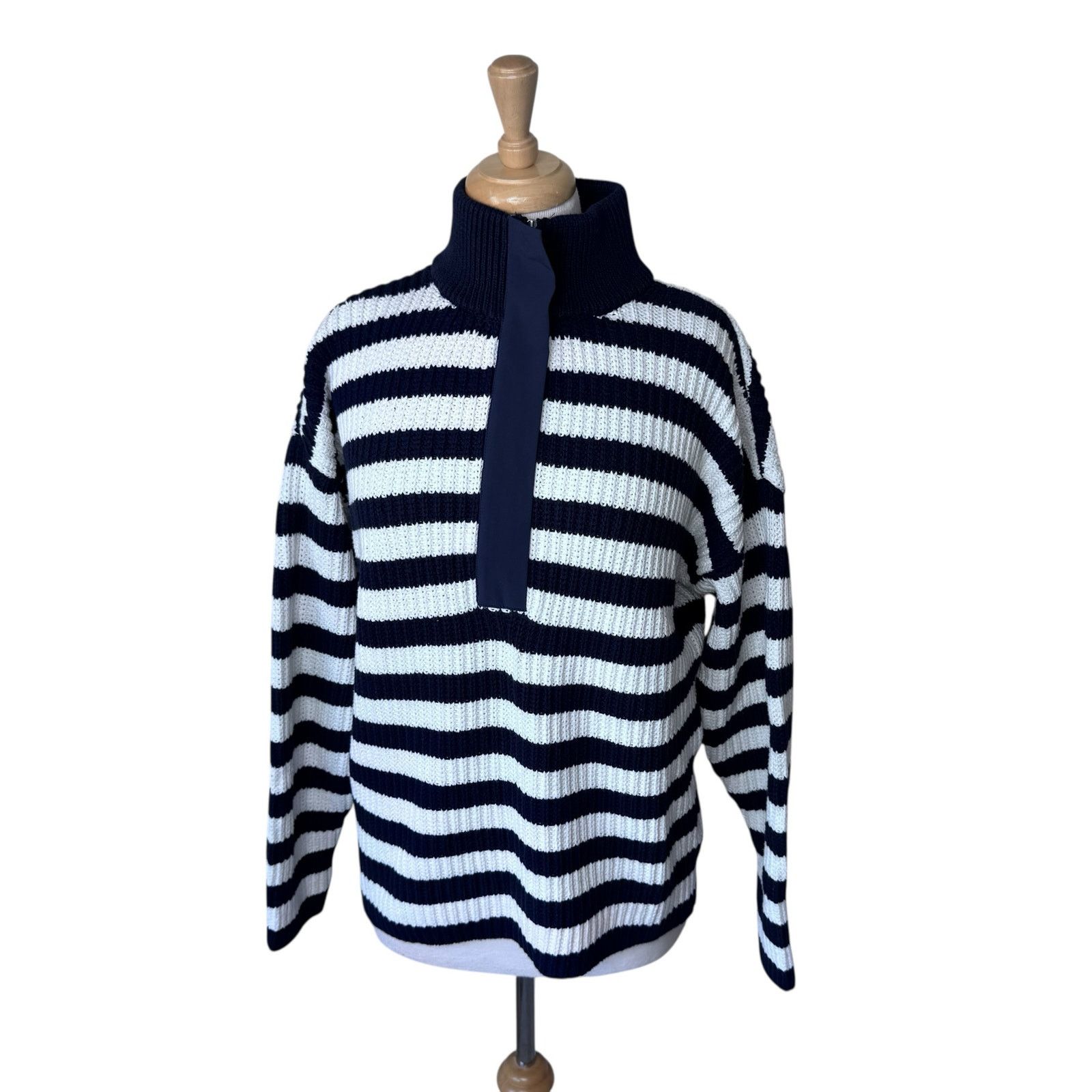 Outerknown OUTERKNOWN MONTAUK SWEATER Navy White Stripe Organic Cotton Size M / US 6-8 / IT 42-44 - 2 Thumbnail
