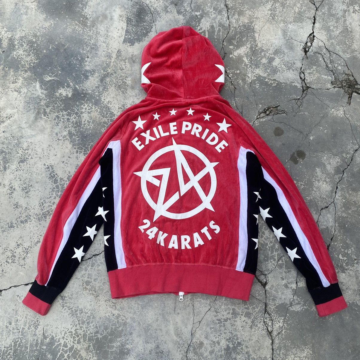 Japanese Brand 24 KARATS X EXILE PRIDE Blood Red Velvet Hoodie Size US M / EU 48-50 / 2 - 1 Thumbnail
