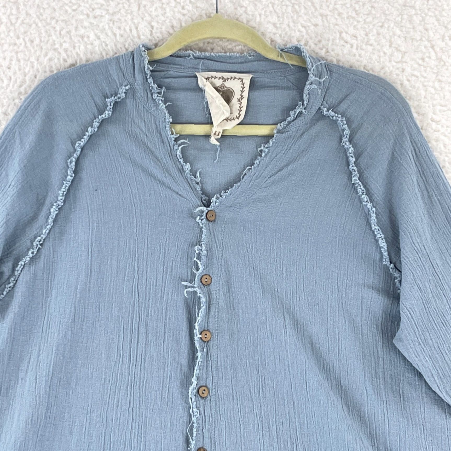Vintage Z & L Button-Up Shirt Womens Medium Blue 3/4 Sleeve 100% Cotton V-Neck Casual Size M / US 6-8 / IT 42-44 - 2 Thumbnail