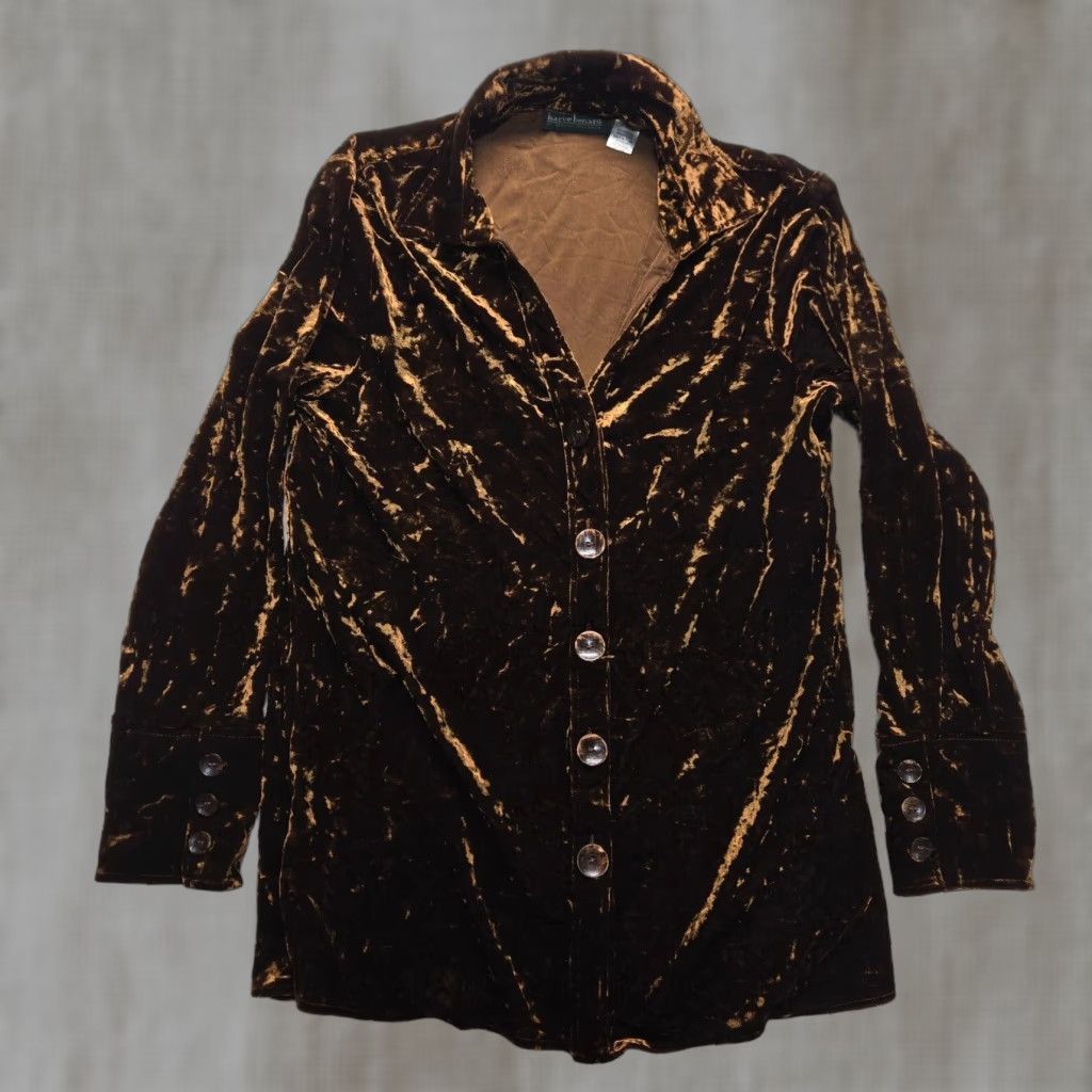 Vintage Harve Benard Brown Glossy Button Up Coat Jacket Adult Women's Size L Large Jacket Brown 3/4 Sleeve Business Casual Workwear Womens Size L / US 10 / IT 46 - 1 Thumbnail