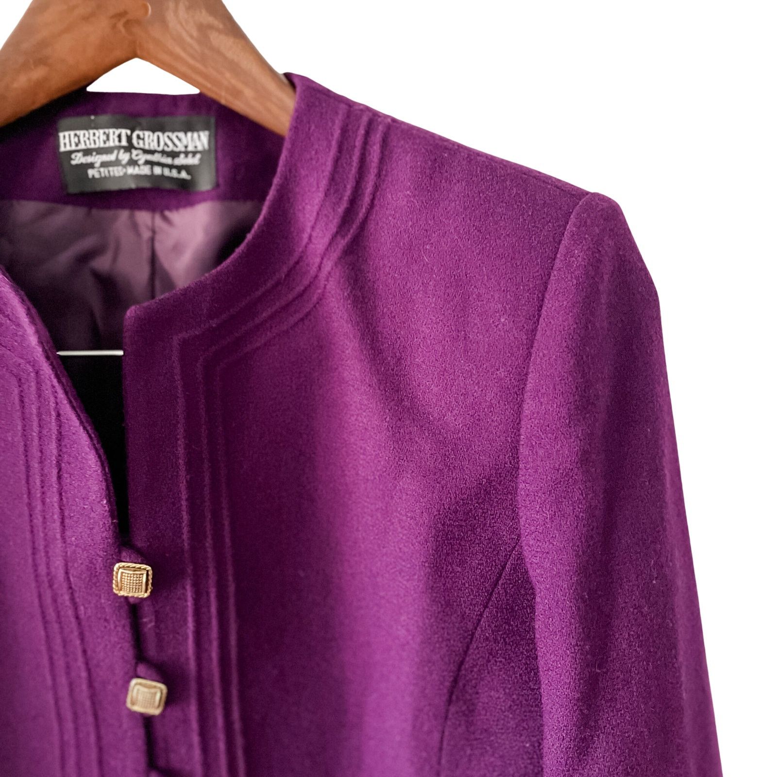 Vintage Vintage 100% Wool Purple Collarless Blazer Jacket 10P/MP Size L / US 10 / IT 46 - 3 Thumbnail