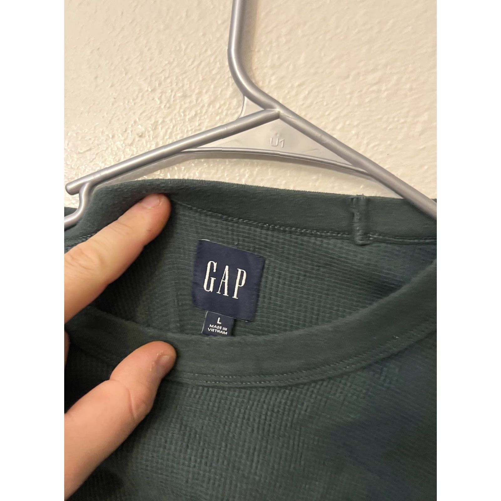 Gap Gap Mens T-Shirt Long Sleeve Shirt L Green Knit Cotton Waffle Classic Fit 90s Designer Retro Vintage Men Size US L / EU 52-54 / 3 - 2 Thumbnail