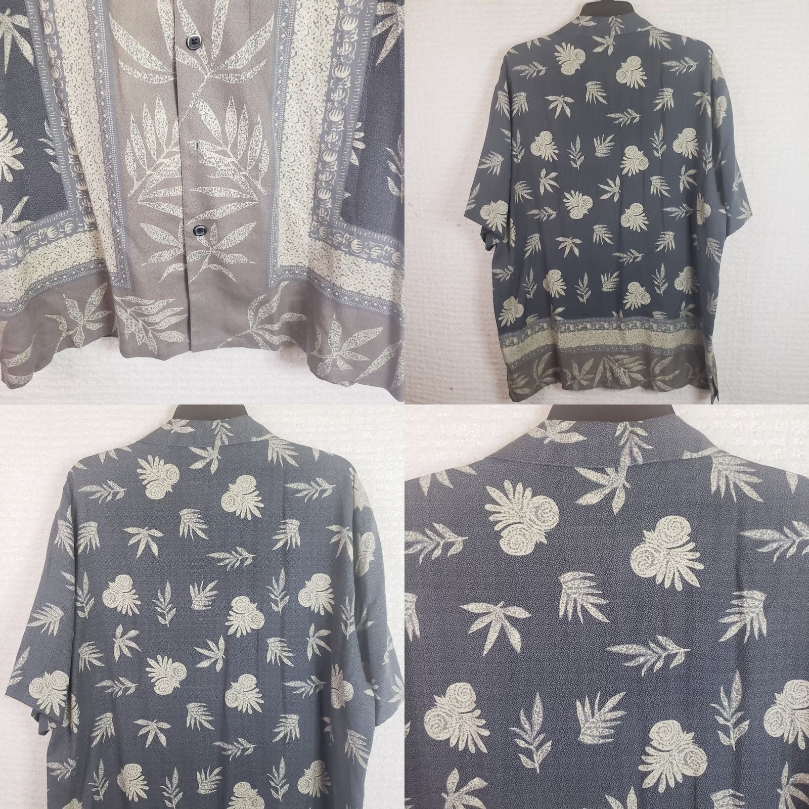 Vintage Bachrach Mens L Gray Green Hawaiian Camp Silk Shirt Vertical Striped Floral SS Shirt Size US L / EU 52-54 / 3 - 8 Thumbnail