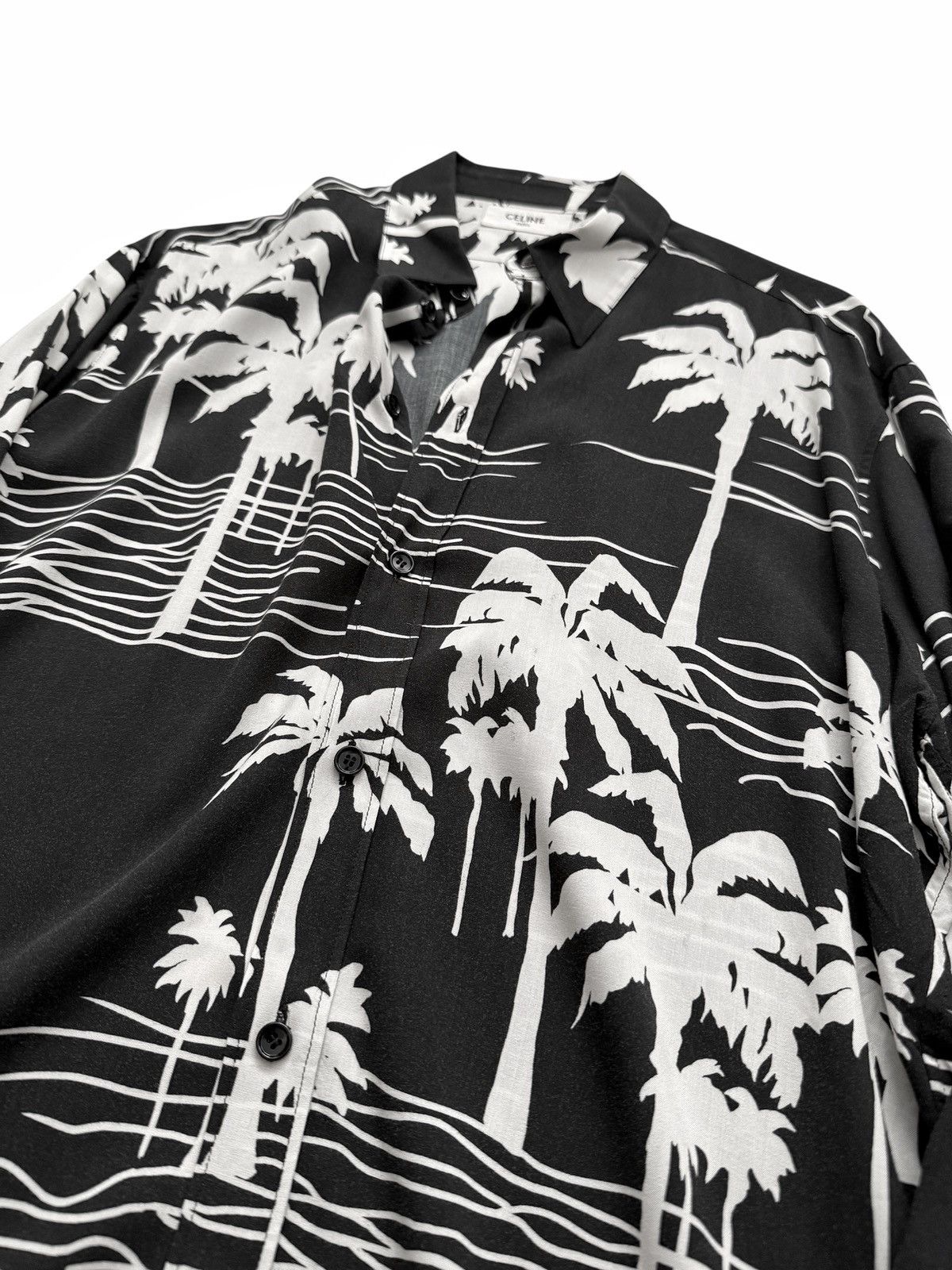 Celine Sz40 Viscose Palm Tree Black Shirt L/S Size US L / EU 52-54 / 3 - 4 Thumbnail
