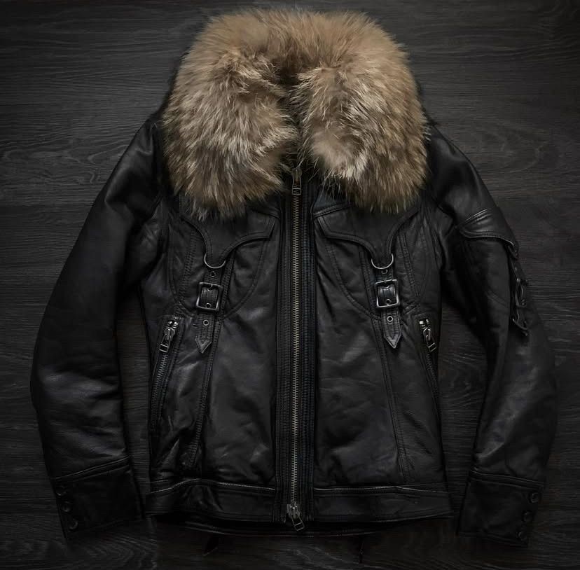 ジャケット・アウター archive raccoon fur leather jacket archive 5351 raccoon fur leather Jkt blk