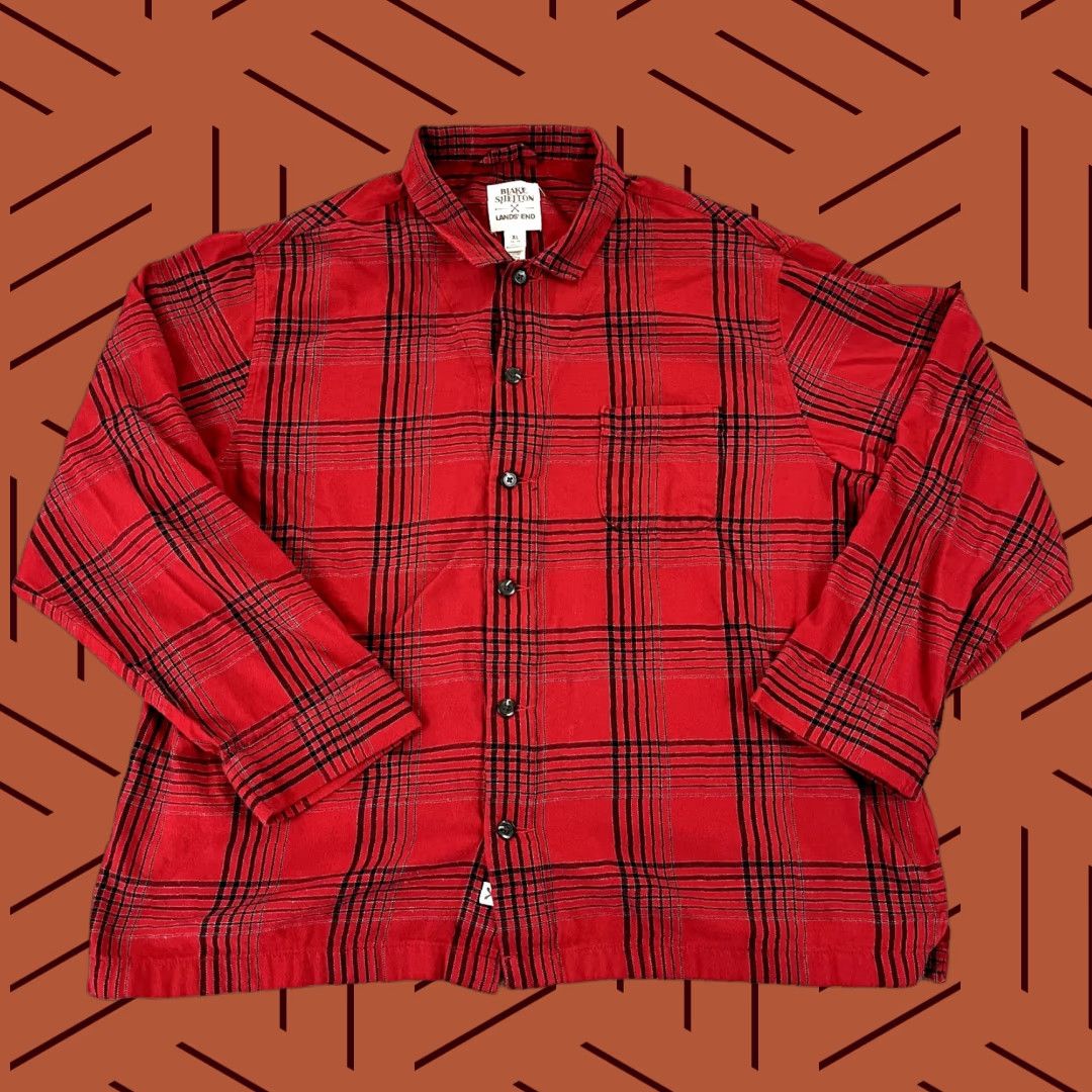 Lands' End Lands' End Shirt Mens XL Red Black Plaid Flannel Button-Up Casual Classic Lands' End Size US XL / EU 56 / 4 - 1 Thumbnail