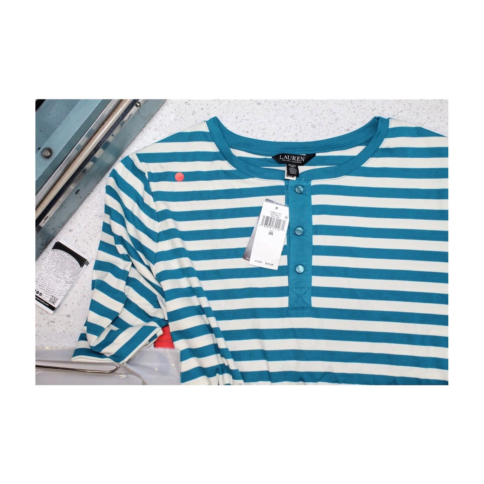 Ralph Lauren Ralph Lauren Womens blue Striped Henley Shirt Plus Size 3X Size XXL / US 16-18 / IT 52-54 - 3 Thumbnail