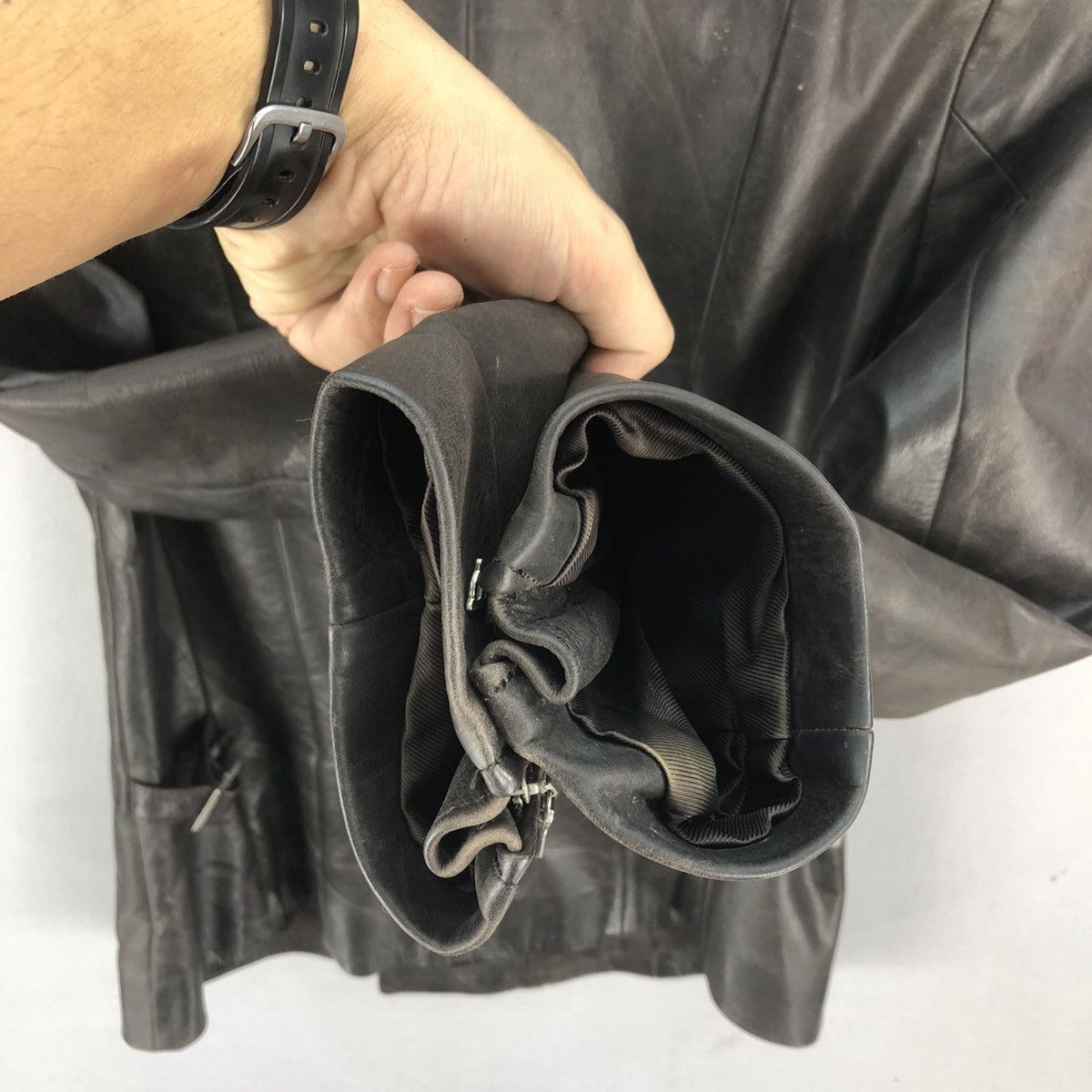Japanese Brand 🇯🇵 Y. Fukuyama Asymmetrical Cowhide Leather Jacket Size S / US 4 / IT 40 - 11 Thumbnail