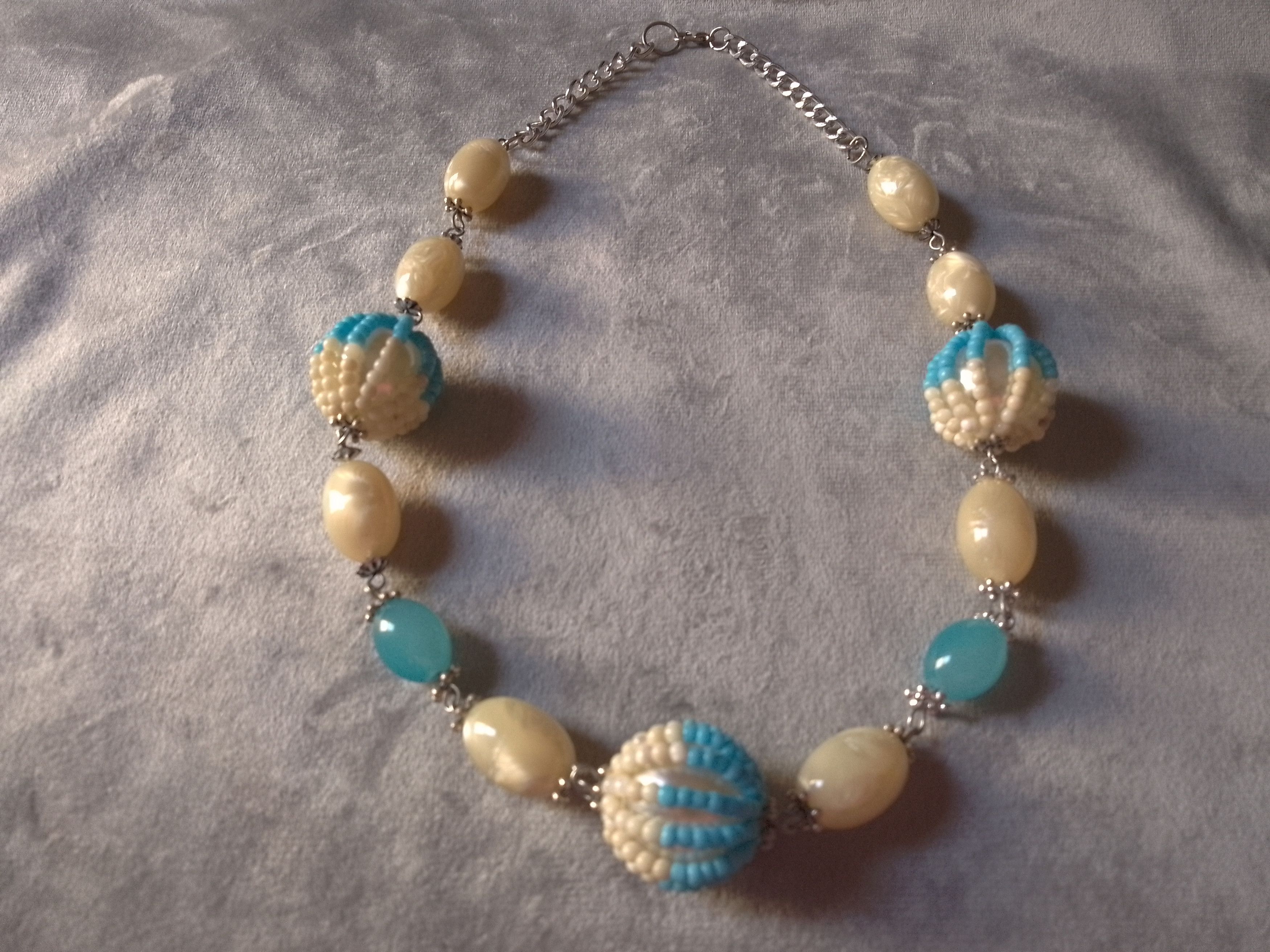Handmade Necklace Vintage Pearls Blue Crystal+ Coated Pearls Size ONE SIZE - 3 Thumbnail