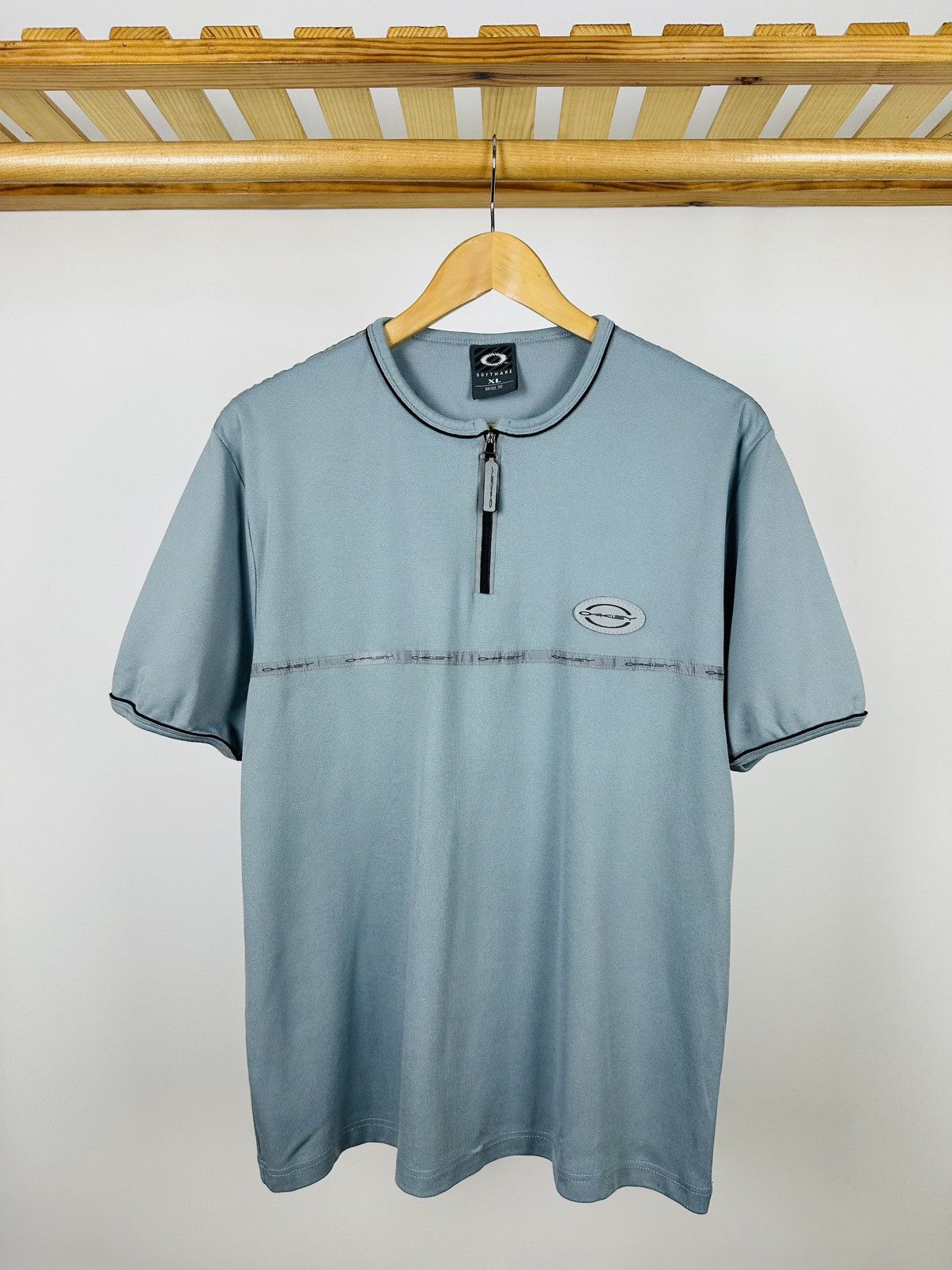 Oakley × Vintage Oakley Software Vintage Men's Blue Cotton Zip Neck T-Shirt Size US XL / EU 56 / 4 - 1 Thumbnail