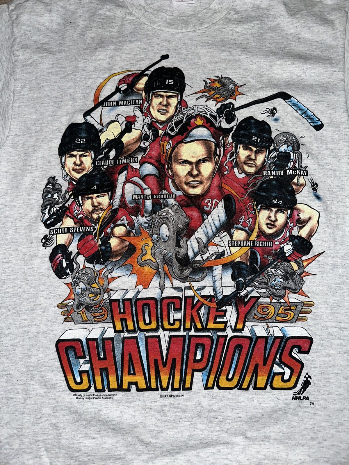 NHL Vintage 90’s New Jersey Devils Champions Caricature T-Shirt Size US L / EU 52-54 / 3 - 3 Thumbnail