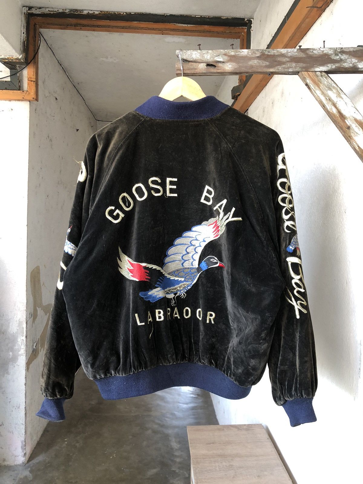 image of Sukajan Souvenir Jacket x Vintage Sukajan Goose Bay By Modern Voice in Black, Men's (Size Medium)