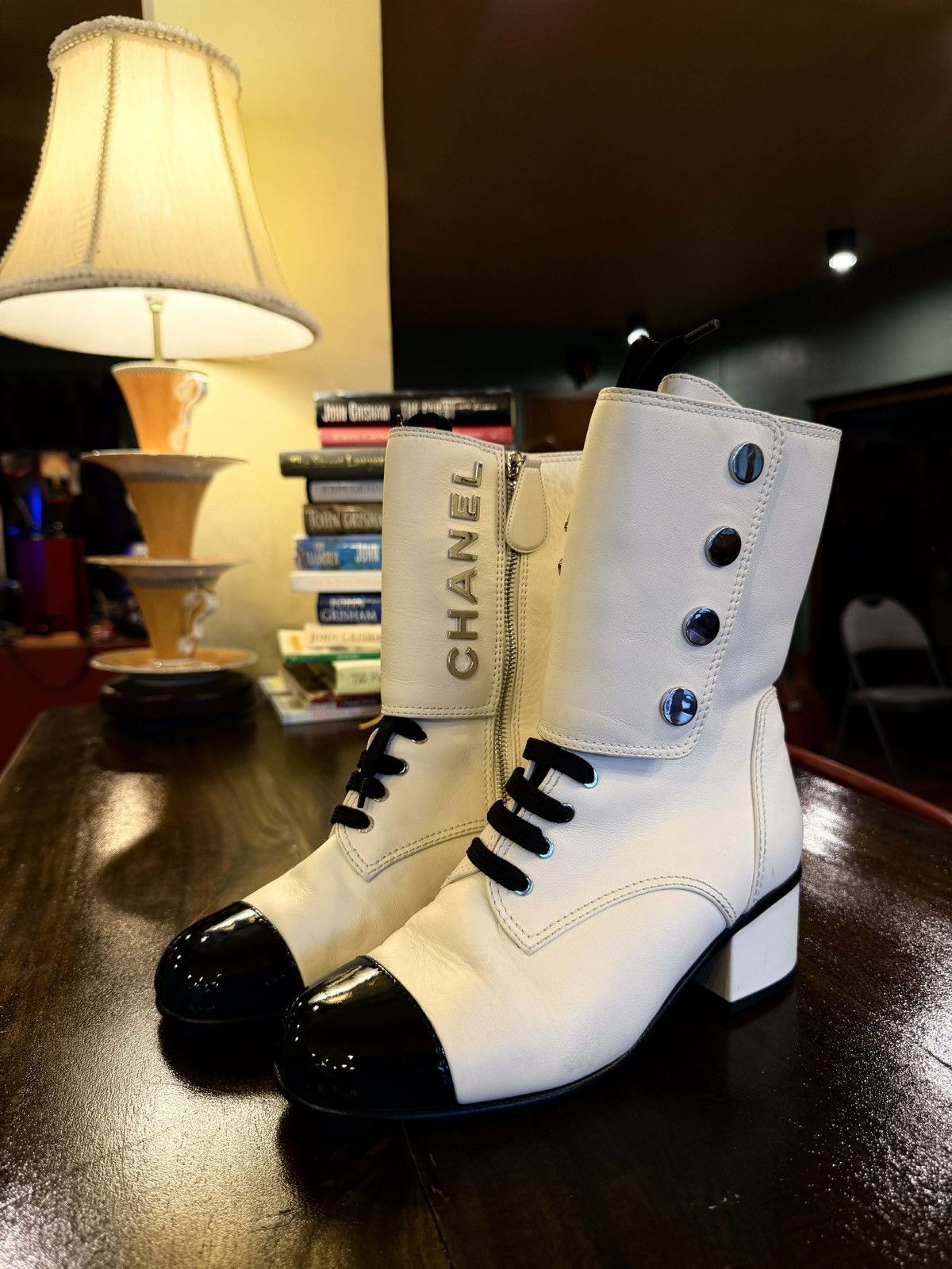 Chanel Chanel 19B Two Bone Signature Logo Lace-up Leather Boots Size US 7 / IT 37 - 6 Thumbnail