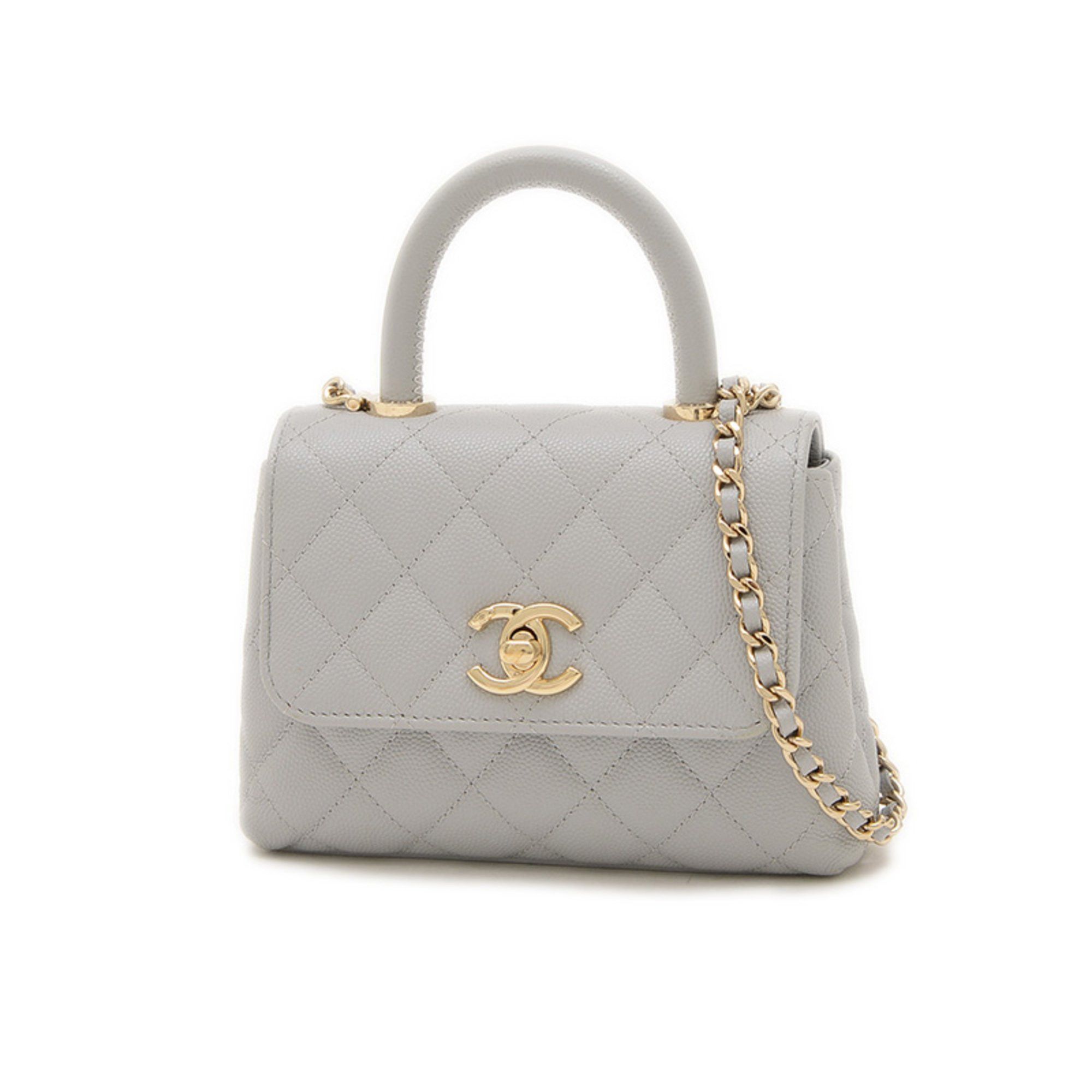 Chanel Coco Handle Extra Mini 2Way Bag Caviar Skin Grey Ap4244, Women's