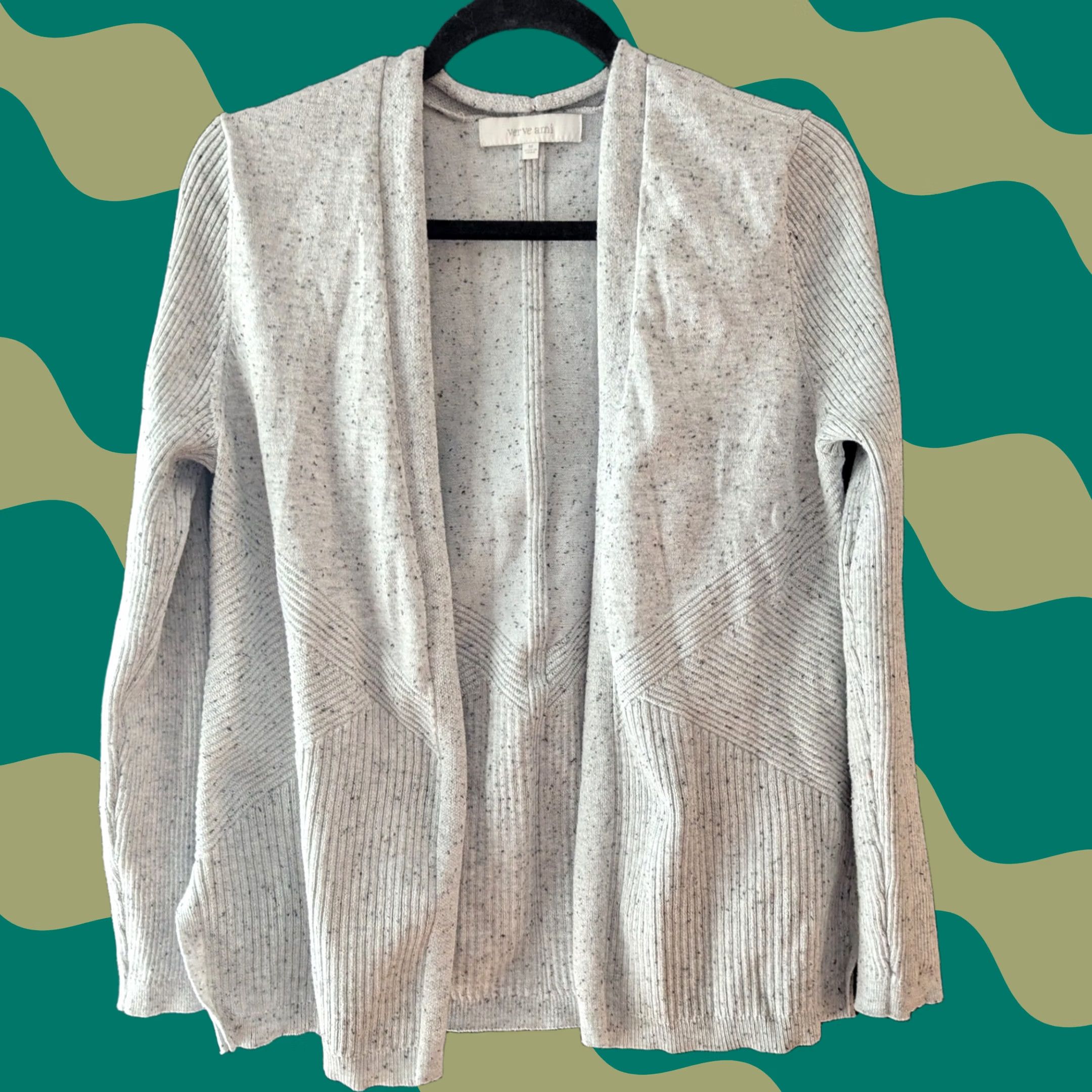 Vintage Verve Ami Speckled Knit Open Front Cardigan Sweater Light Gray Womens M Chevron Size M / US 6-8 / IT 42-44 - 1 Thumbnail