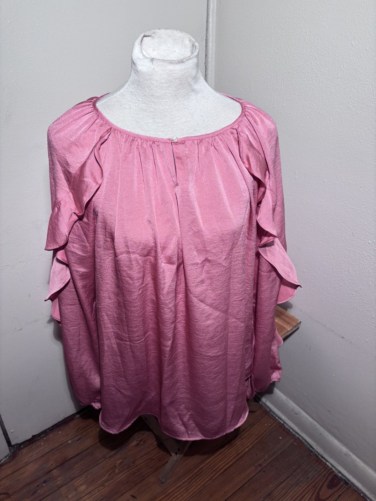 Chaps Chaps Satin Ruffle Sleeve Blouse Size L / US 10 / IT 46 - 7 Thumbnail
