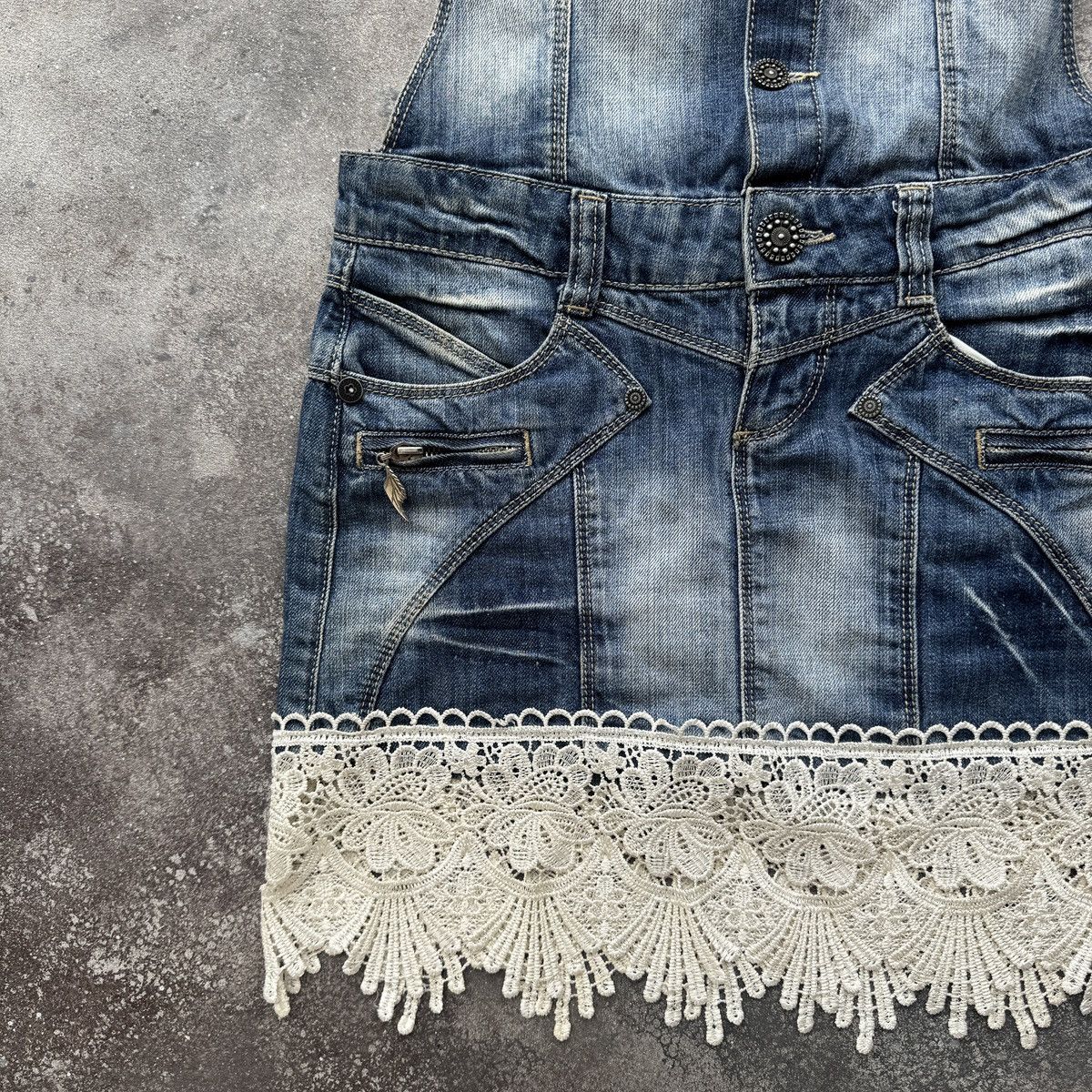 Roberto Cavalli Just Cavalli Vintage Y2K Lace Denim Overall Mini Dress Size M / US 6-8 / IT 42-44 - 5 Thumbnail