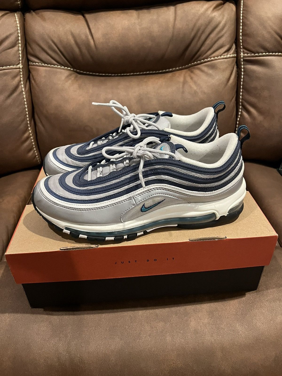 Nike Air max 97 Metallic Silver Chlorine Blue Size US 11 / EU 44 - 2 Thumbnail