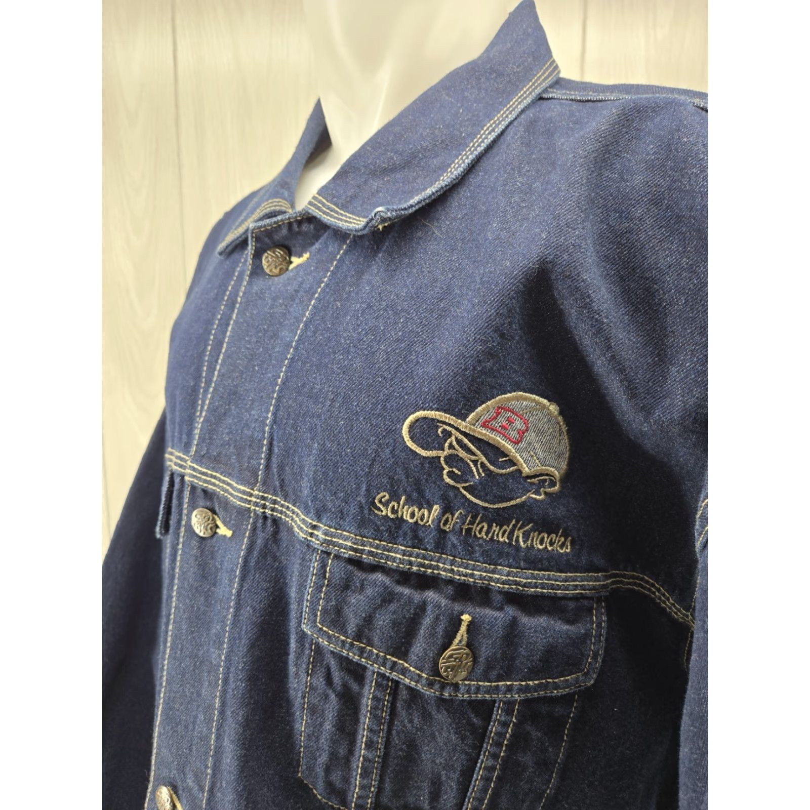 Denime VINTAGE SOHK Denim Jean Jacket Mens 2XL 90s Y2K Blue Embroidered Logo Pocket Casual Jacket Mens Size US 39 - 5 Thumbnail