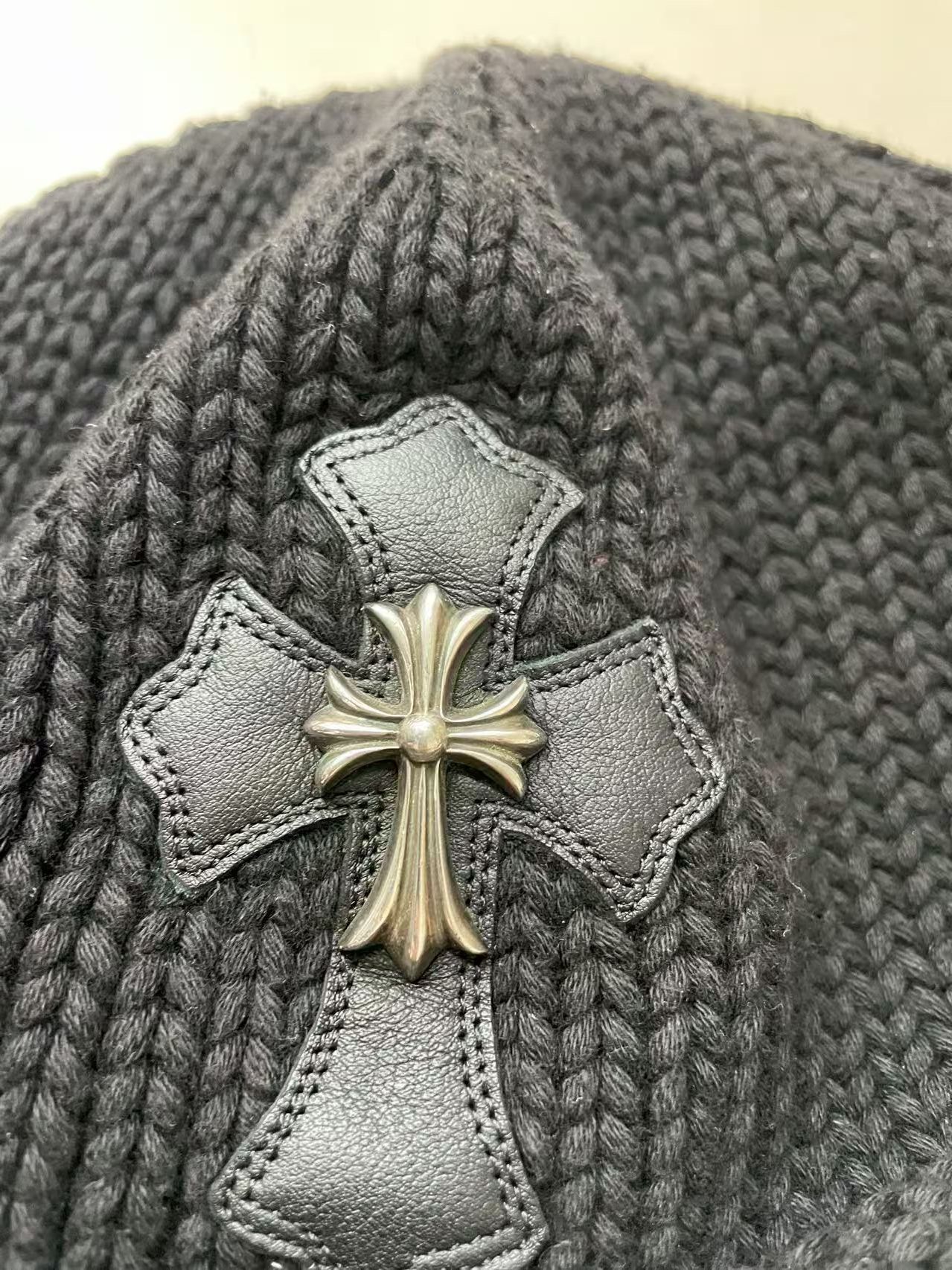 Chrome Hearts Chrome Hearts Cashmere Leather With Silver Cross Beanie Size ONE SIZE - 4 Thumbnail