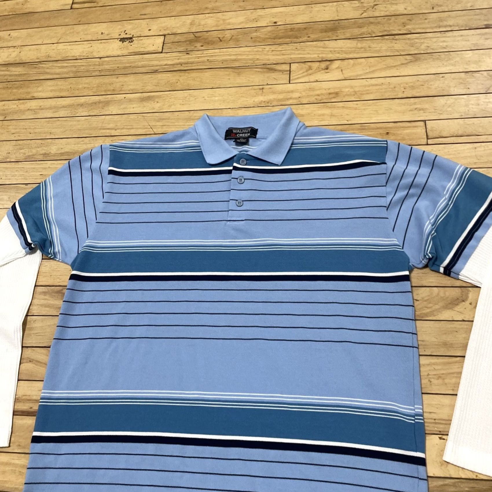 Vintage Walnut Creek Shirt Men 2XL Blue Black Striped White Layered Rugby Sleeves XXL Short Sleeve Size US XXL / EU 58 / 5 - 5 Thumbnail