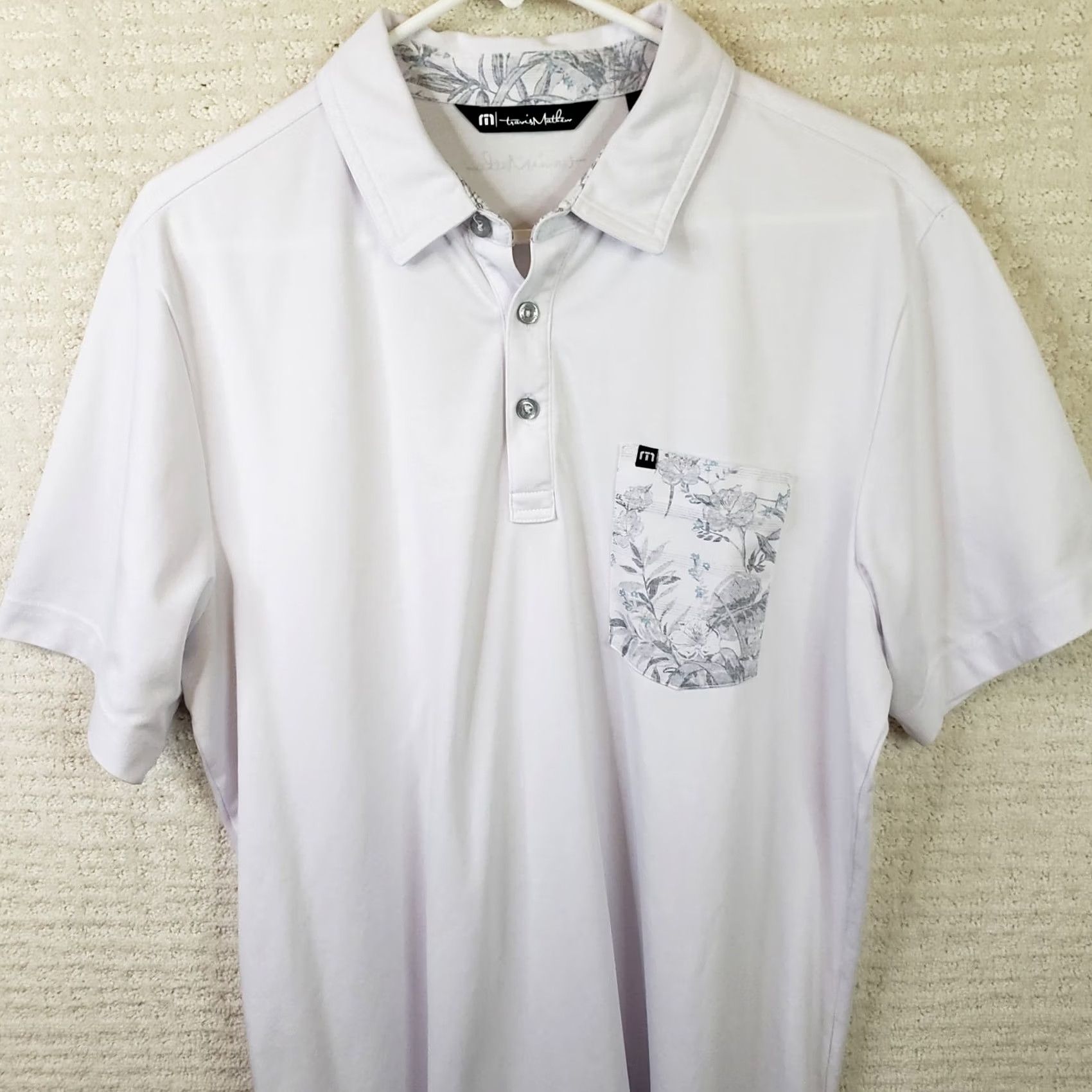 TravisMathew Travis Mathew Polo Shirt L Men's Golf Cotton Blend Pocket White Gray Logo Size US L / EU 52-54 / 3 - 2 Thumbnail