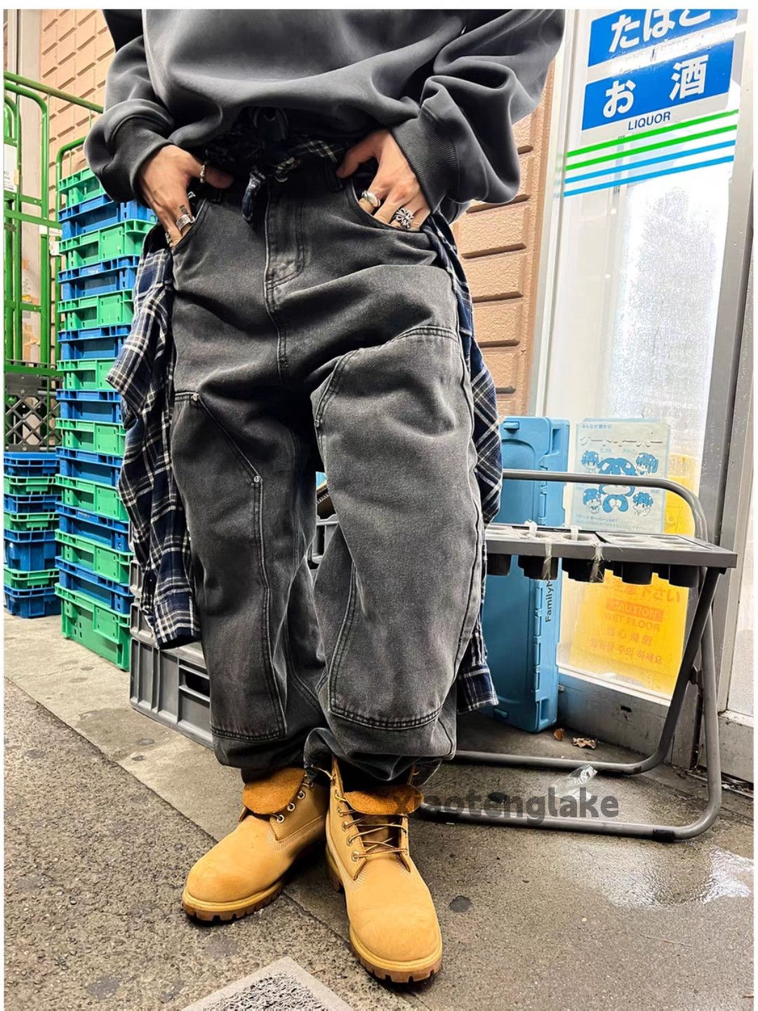 Jean Unisex washed faded loose baggy hiphop cargo jeans Size US 28 / EU 44 - 1 Thumbnail