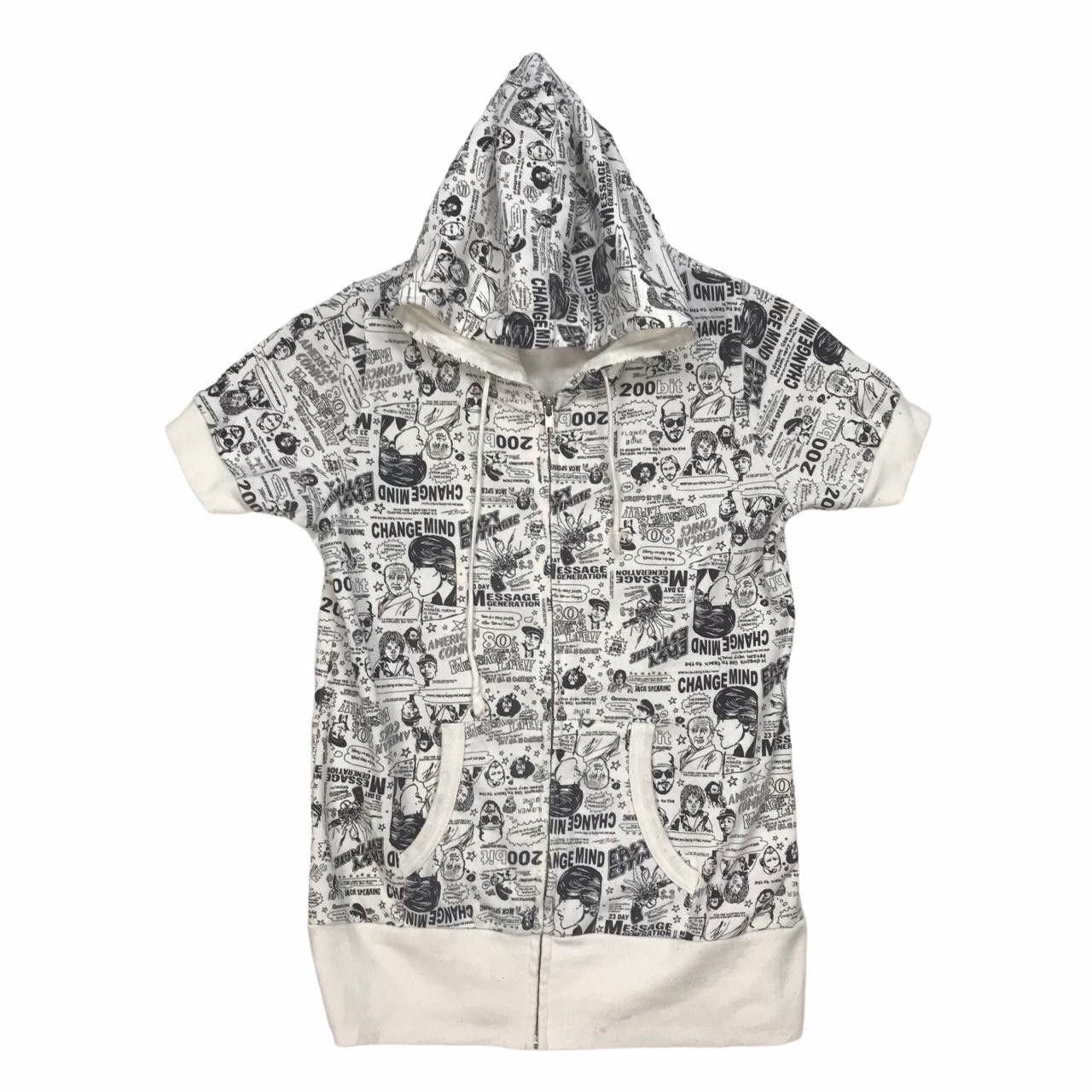 Vintage Vtg PETITREITRE Short Sleeve Hoodie Sweater Full Print Size M / US 6-8 / IT 42-44 - 1 Thumbnail