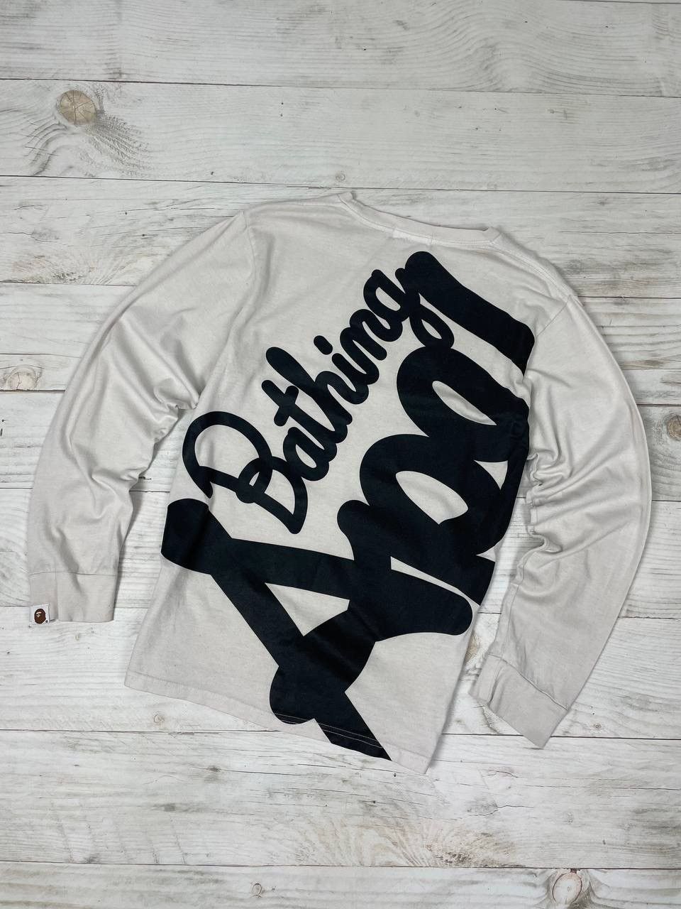 image of Bape A Bathing Ape T-Shirt Long Sleeve Big Logo Y2K in White, Men's (Size Medium)