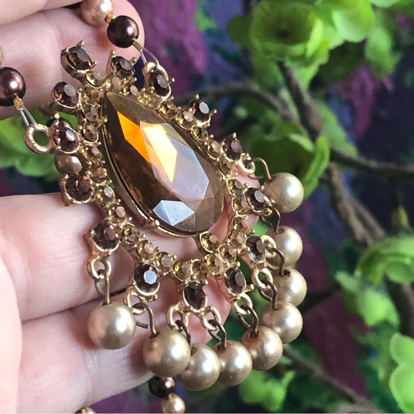 Handmade Handcrafted repurpose brown topaz pendant Pearl necklace Size ONE SIZE - 9 Thumbnail