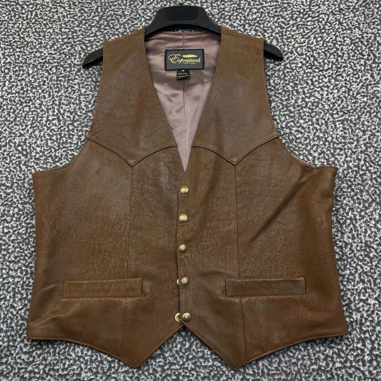 Other Vintage Expressions Leather Vest Men 44 Motorcycle Button Up Size US S / EU 44-46 / 1 - 1 Thumbnail
