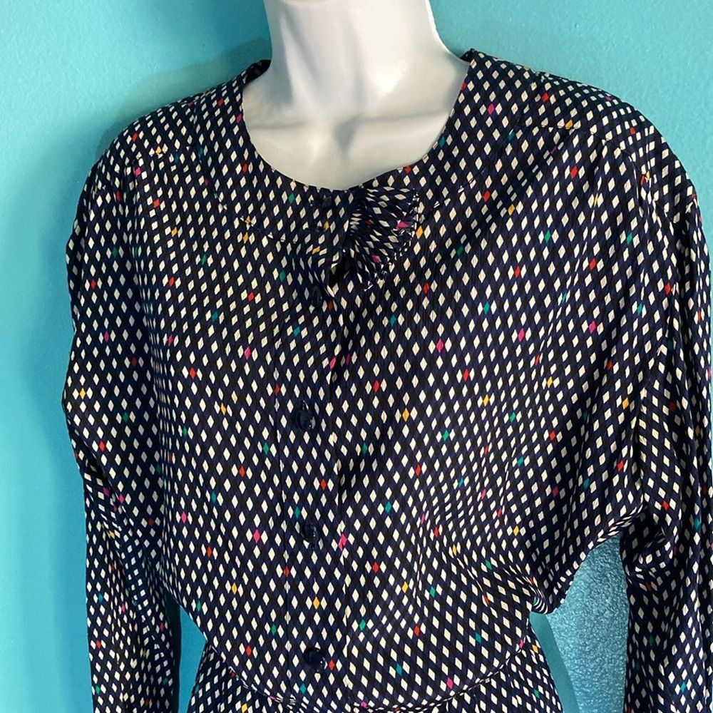 Nina Ricci Nina Ricci Vintage 1980's Silk Midi Dress Navy Diamond Patte Size L / US 10 / IT 46 - 11 Thumbnail