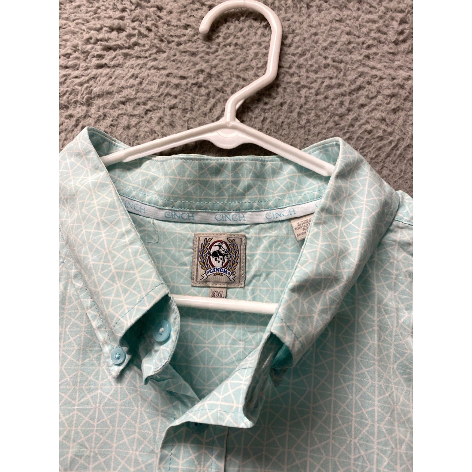 Vintage VINTAGE Cinch Men's Button-Up Shirt XXL Turquoise Cotton Diamond Print Long Sleeve Casual Business Party Size US XXL / EU 58 / 5 - 3 Thumbnail