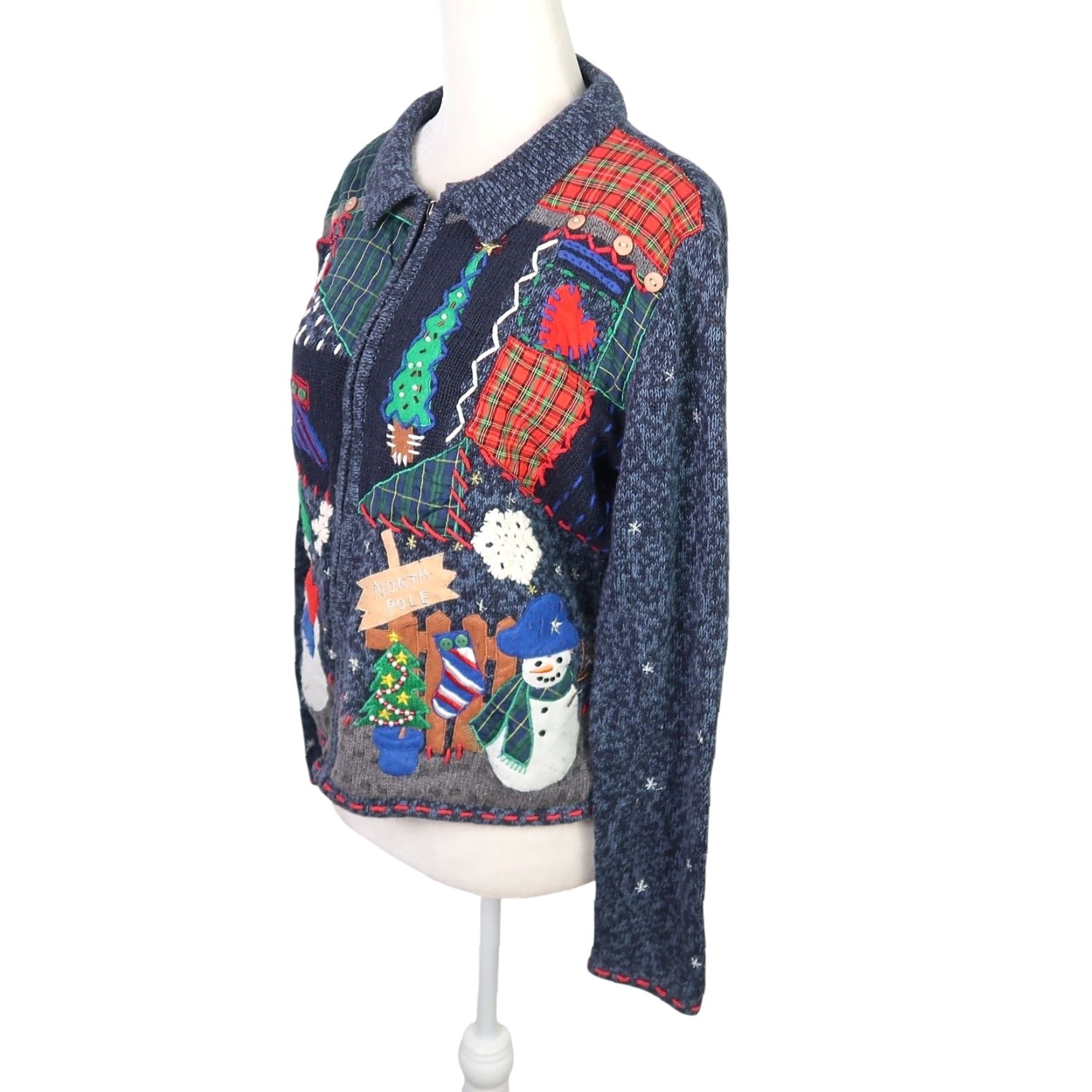 Vintage VINTAGE Designers Originals navy blue Christmas patchwork Cardigan S Women Long Sleeve Knit Cotton Ramie Christmas 90s Sweater Size S / US 4 / IT 40 - 3 Thumbnail