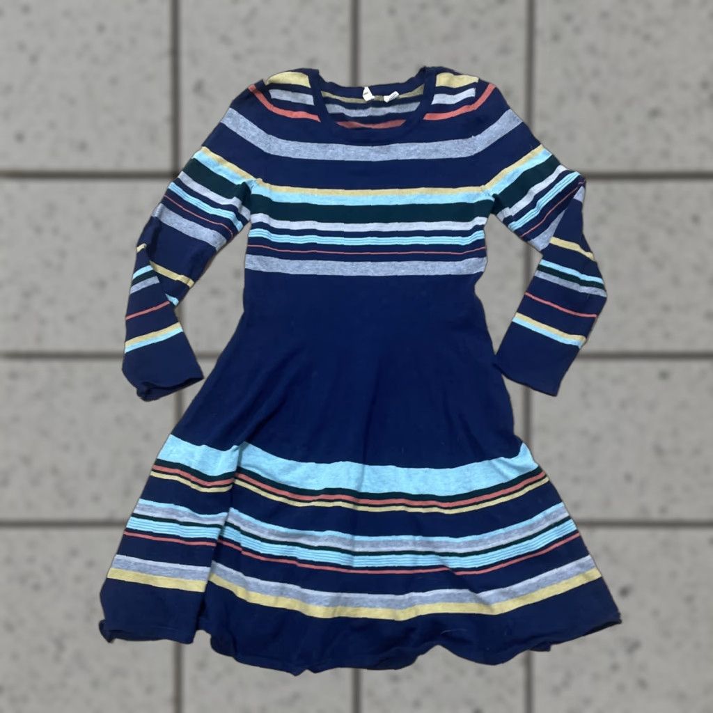 Vintage Moth Sweater Dress Women S Fit Flare Stripe Blue Merino Wool Blend Boho Cozy Dress Size S Size S / US 4 / IT 40 - 1 Thumbnail