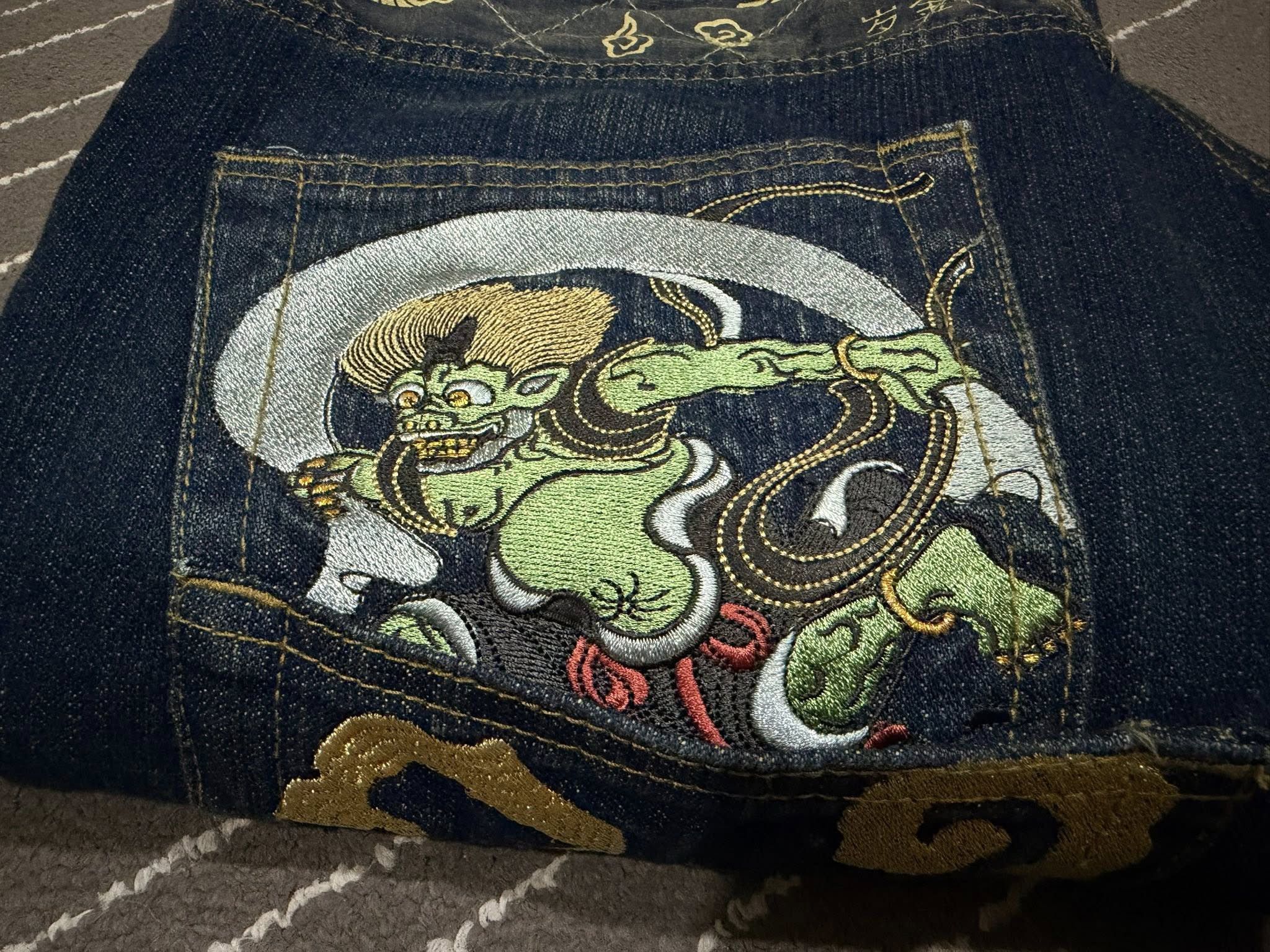 Japanese Brand Rajin and fujin wagara embroidery denim W 35 3160 Size US 35 - 5 Thumbnail