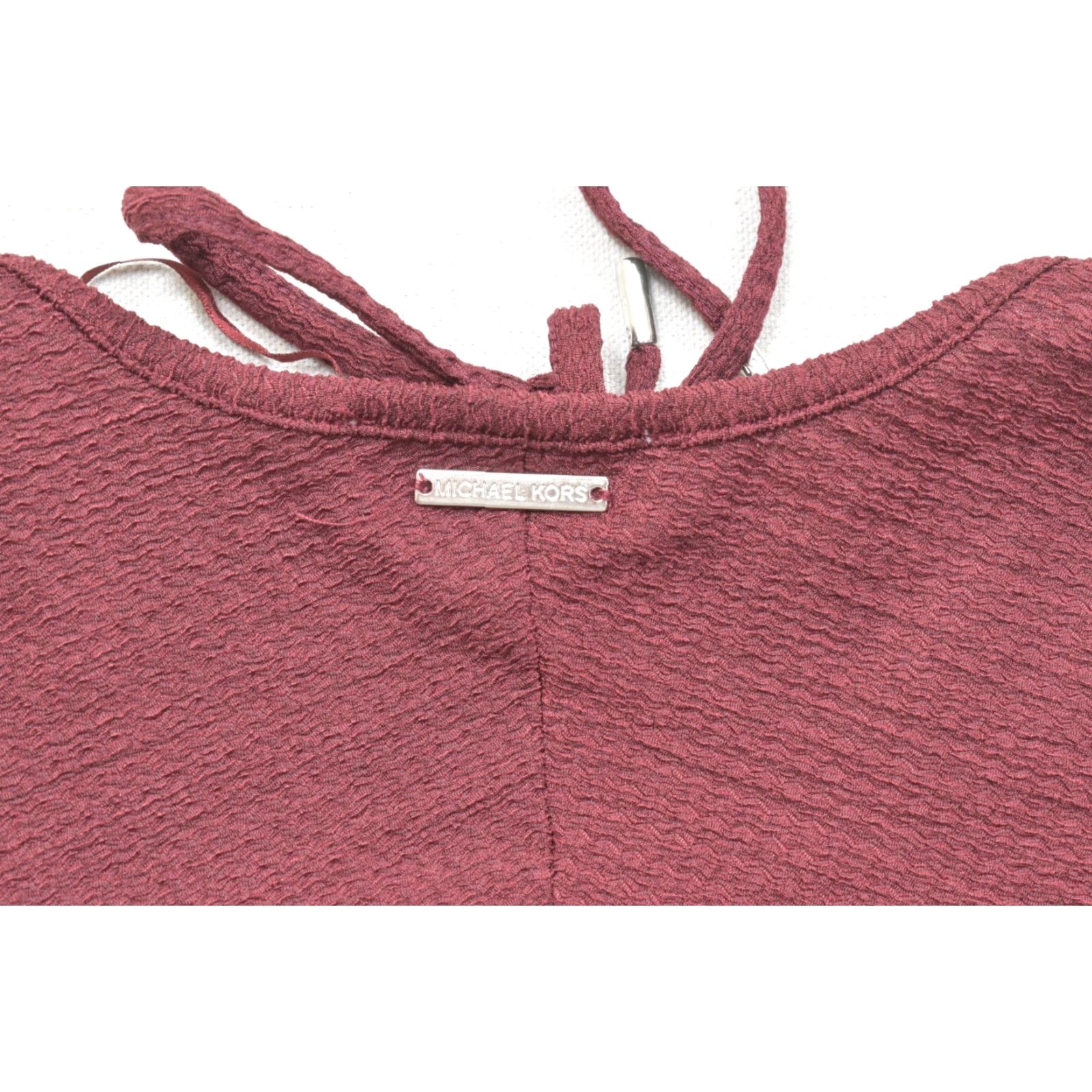 Michael Kors Michael Kors Blouse Womens Size M Maroon V-Neck Long Sleeve Smocked Cuff Tie Front Size M / US 6-8 / IT 42-44 - 7 Thumbnail