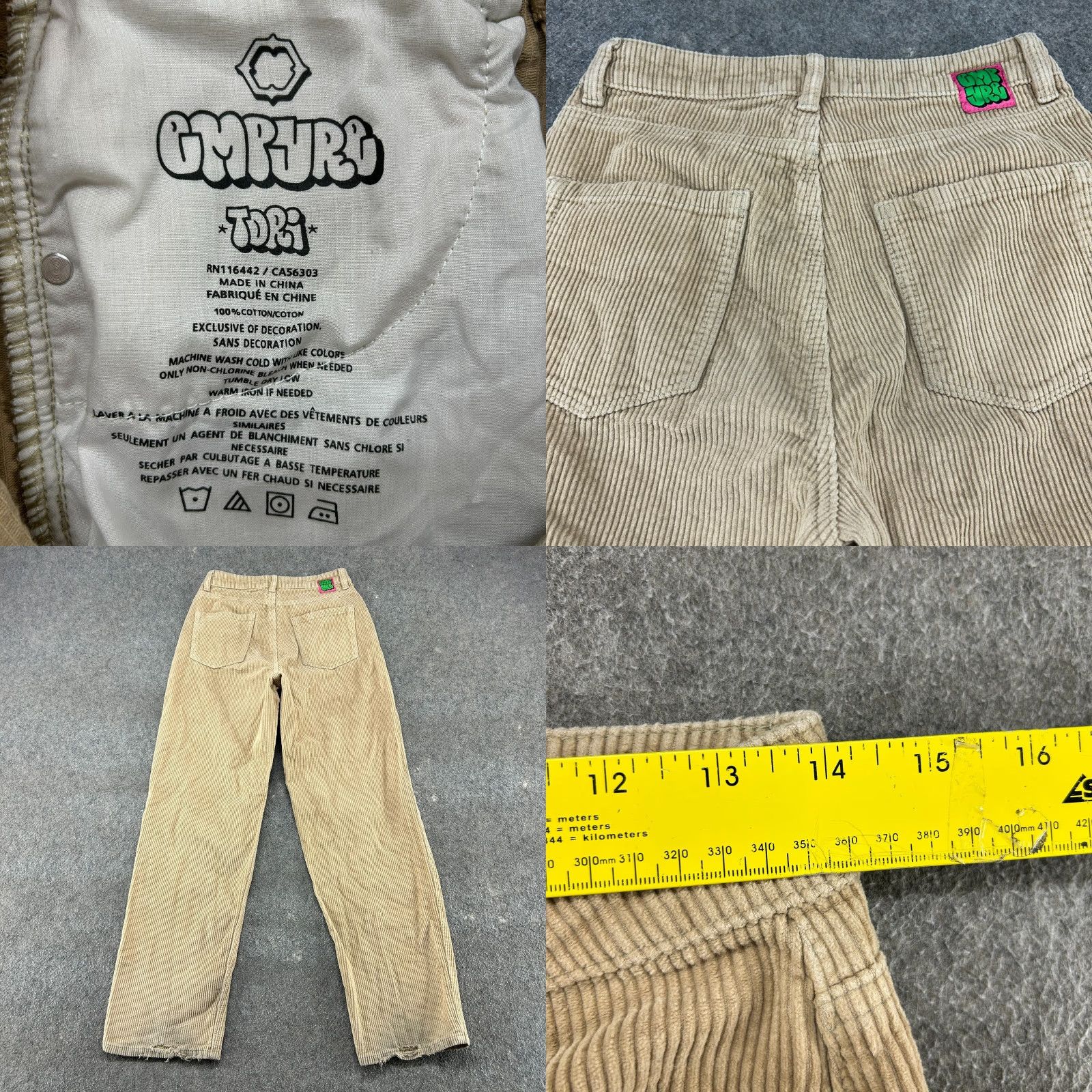 Empyre Empyre Pants Women 2 Chino Corduroy Beige Relaxed Straight 90s Hip Hop Distressed Pockets Baggy Casual Summer Spring Fall Winter Jeans Pants Size 26" / US 2 / IT 38 - 8 Thumbnail