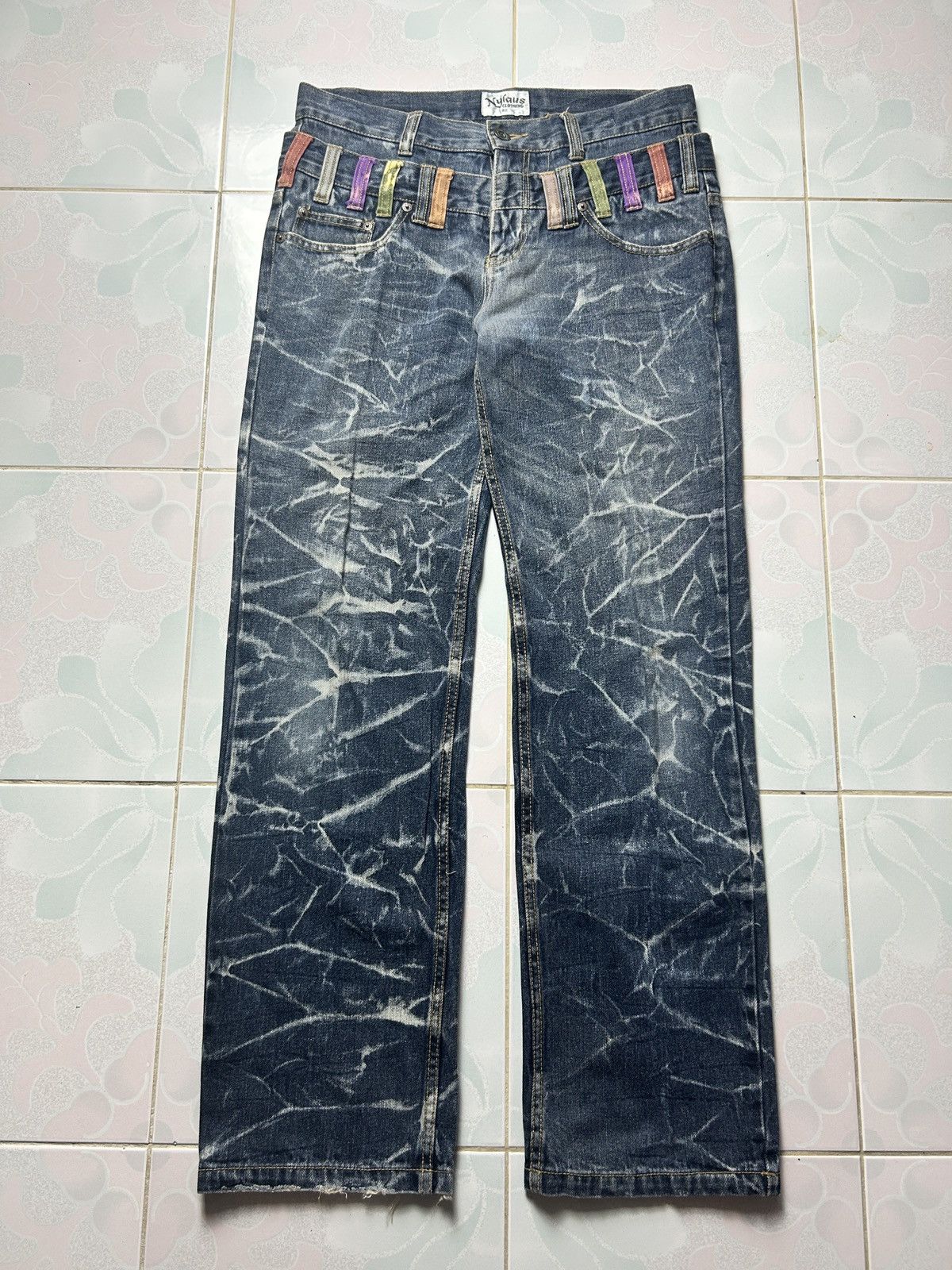 If Six Was Nine Vintage Nylaus Double Waist Sick Thunder Faded Punk Jeans Size US 32 / EU 48 - 4 Thumbnail