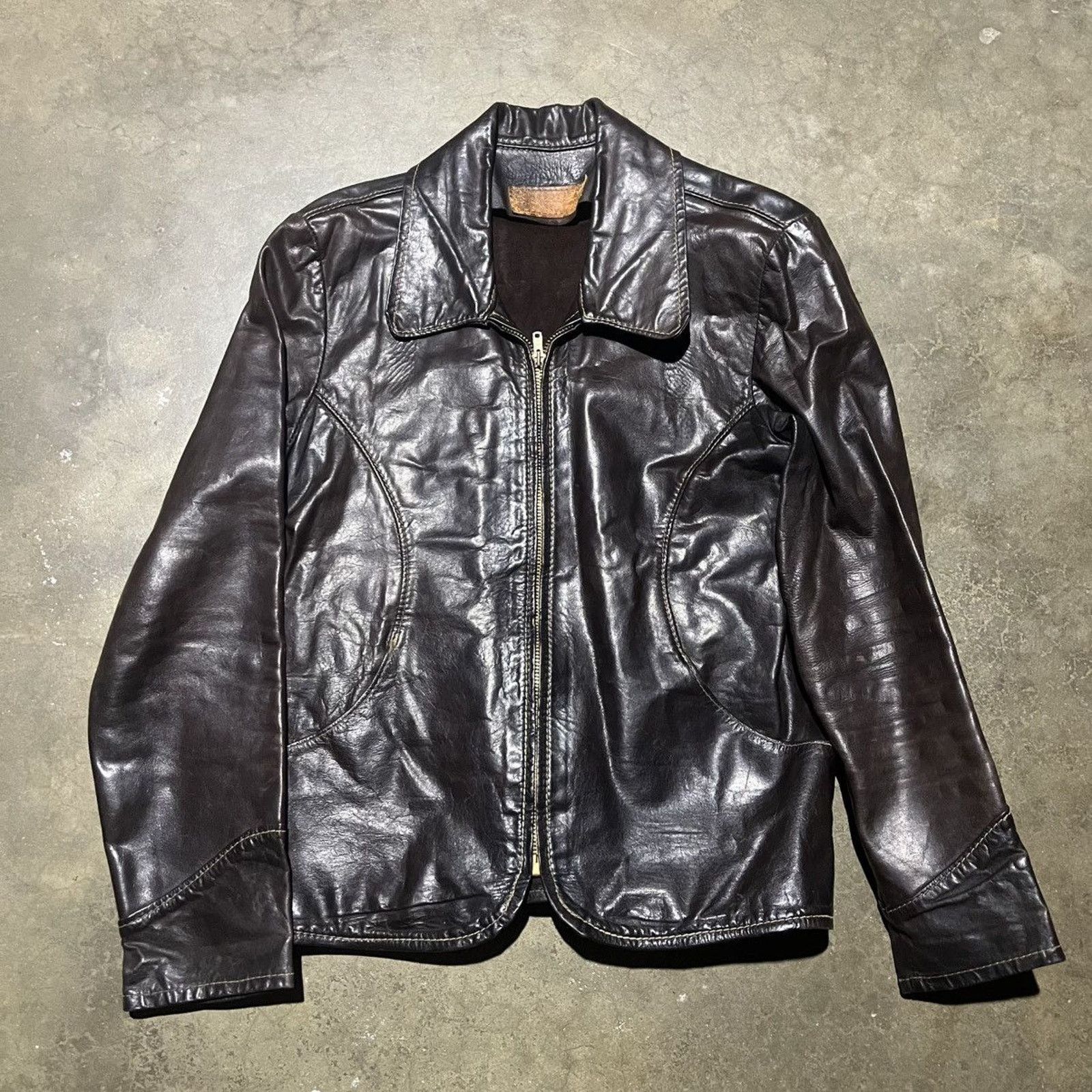 Vintage 60s Brown Thin Paneled Grunge Leather Jacket