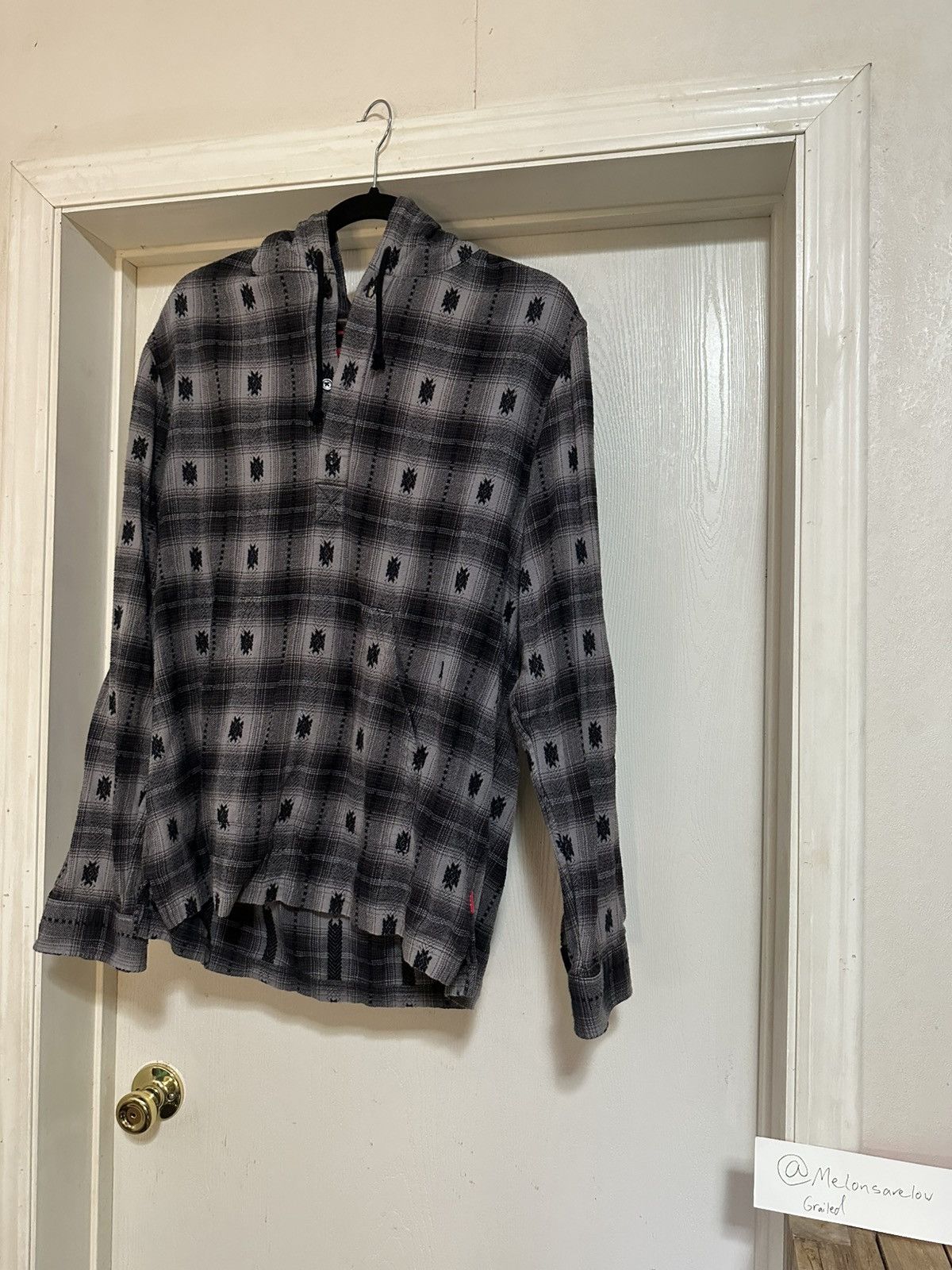 Supreme Shadow Plaid Hooded Shirt - Black, Medium