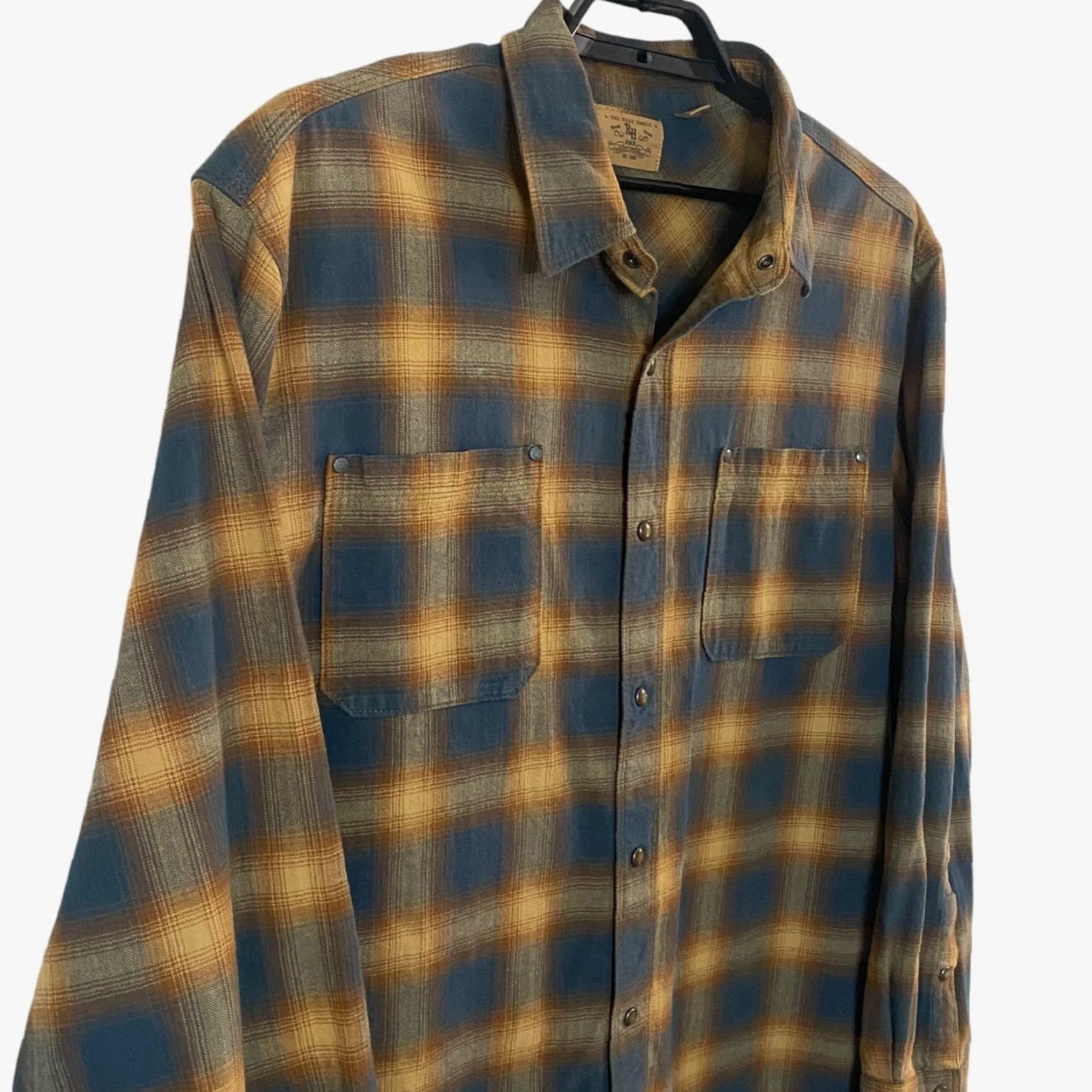 Bass Pro Shops VINTAGE RedHead Ranch Flannel Shirt Mens XL Blue/Yellow Plaid Snap-Button Shirt Size US XL / EU 56 / 4 - 4 Thumbnail