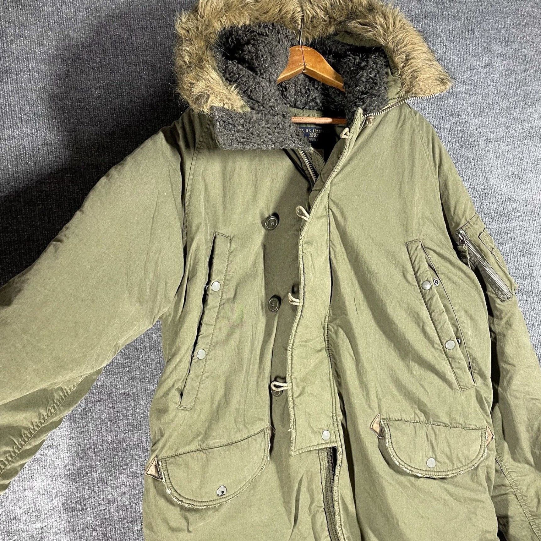 Abercrombie & Fitch VINTAGE Abercrombie & Fitch Parka Jacket Men's L Green Army Military Sherpa Lined Fur Hood Size US L / EU 52-54 / 3 - 4 Thumbnail