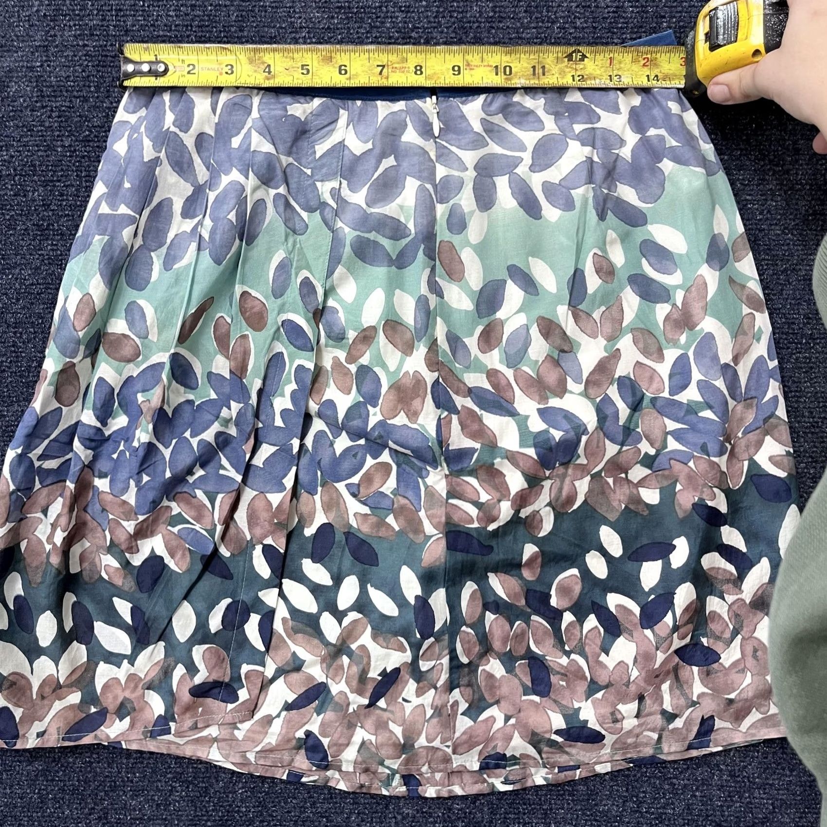 Vintage Abstract Leaf Print Skirt Womens Medium Blue Green Brown Zip Closure Lightweight Size 34" / US 12 / IT 48 - 4 Thumbnail